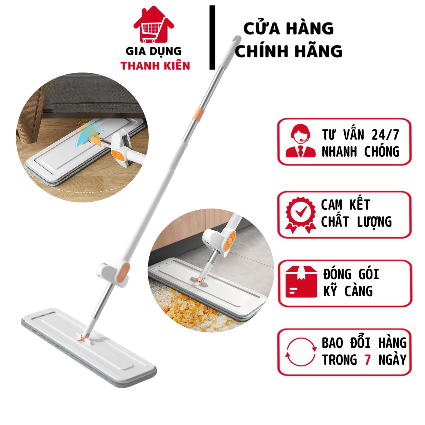 Cây lau nhà tự vắt, chổi lau nhà tách nước bẩn bàn lau lớn xoay 360 độ thông minh dễ dàng vắt khô Th