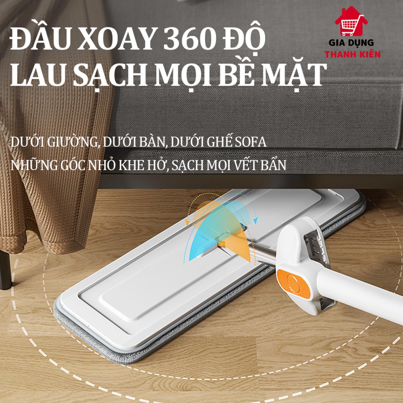 Cây lau nhà tự vắt, chổi lau nhà tách nước bẩn bàn lau lớn xoay 360 độ thông minh dễ dàng vắt khô Th