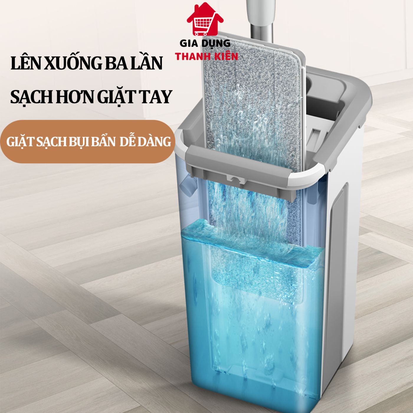 Cây lau nhà tự vắt, chổi lau nhà tách nước, Bộ lau nhà xoay 360 độ kèm thùng tiện lợi Thanh Kiên TK0