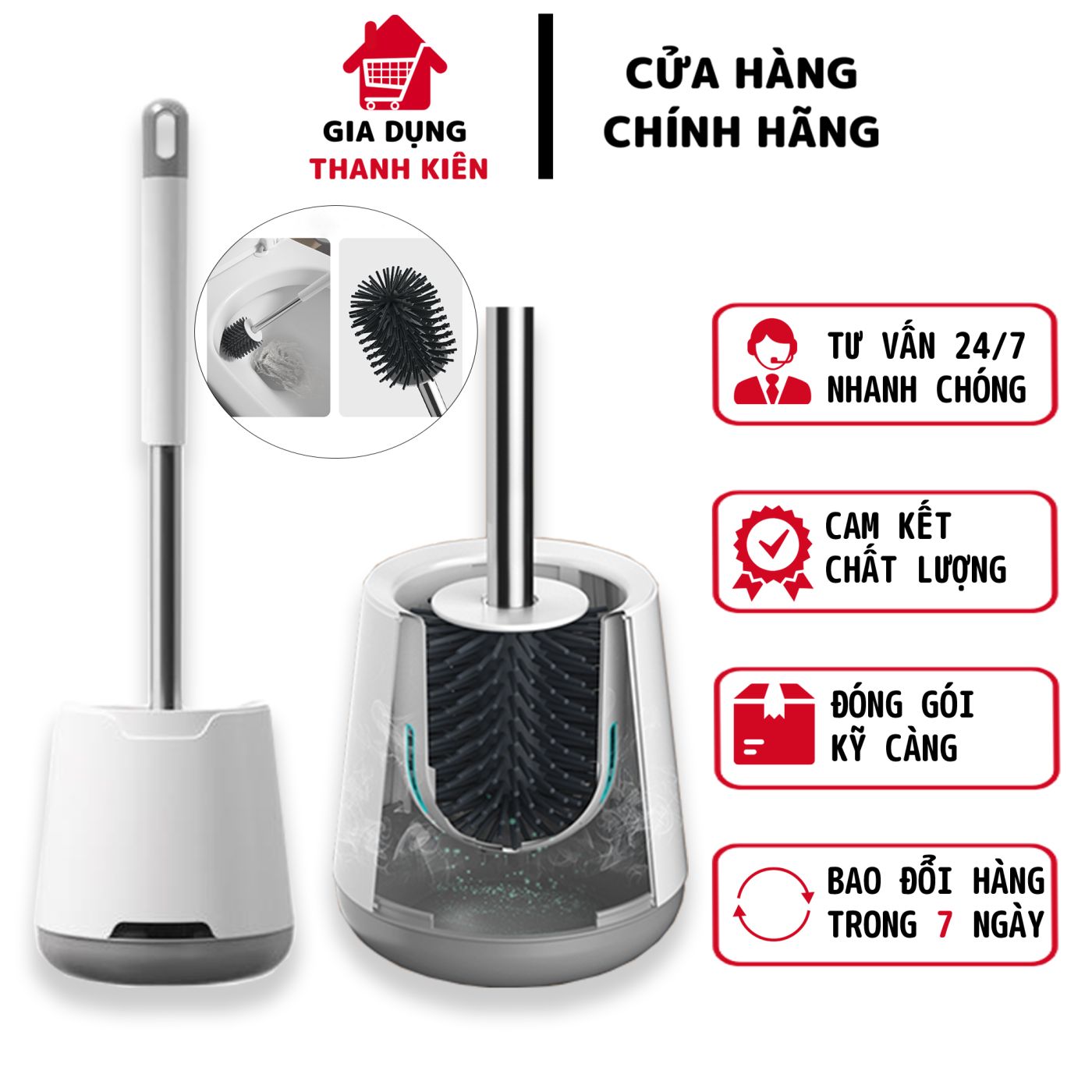 Bàn chải toilet, cọ bồn cầu silicon thiết kế thông minh có giá gắn tường giúp cọ sạch mọi ngóc ngách