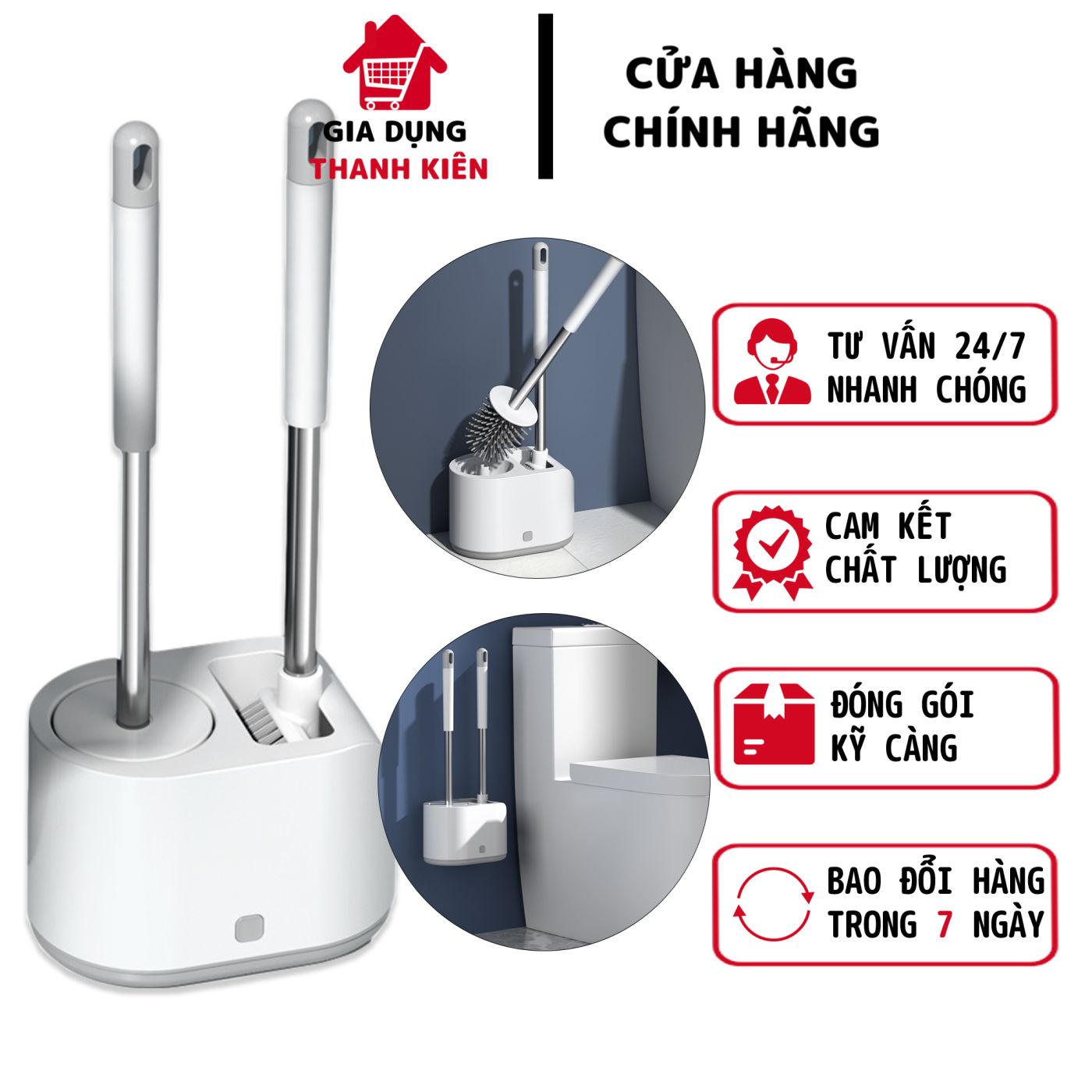 Bàn chải toilet, cọ bồn cầu silicon 2 trong 1 thiết kế thông minh có giá gắn tường có rãnh thoát