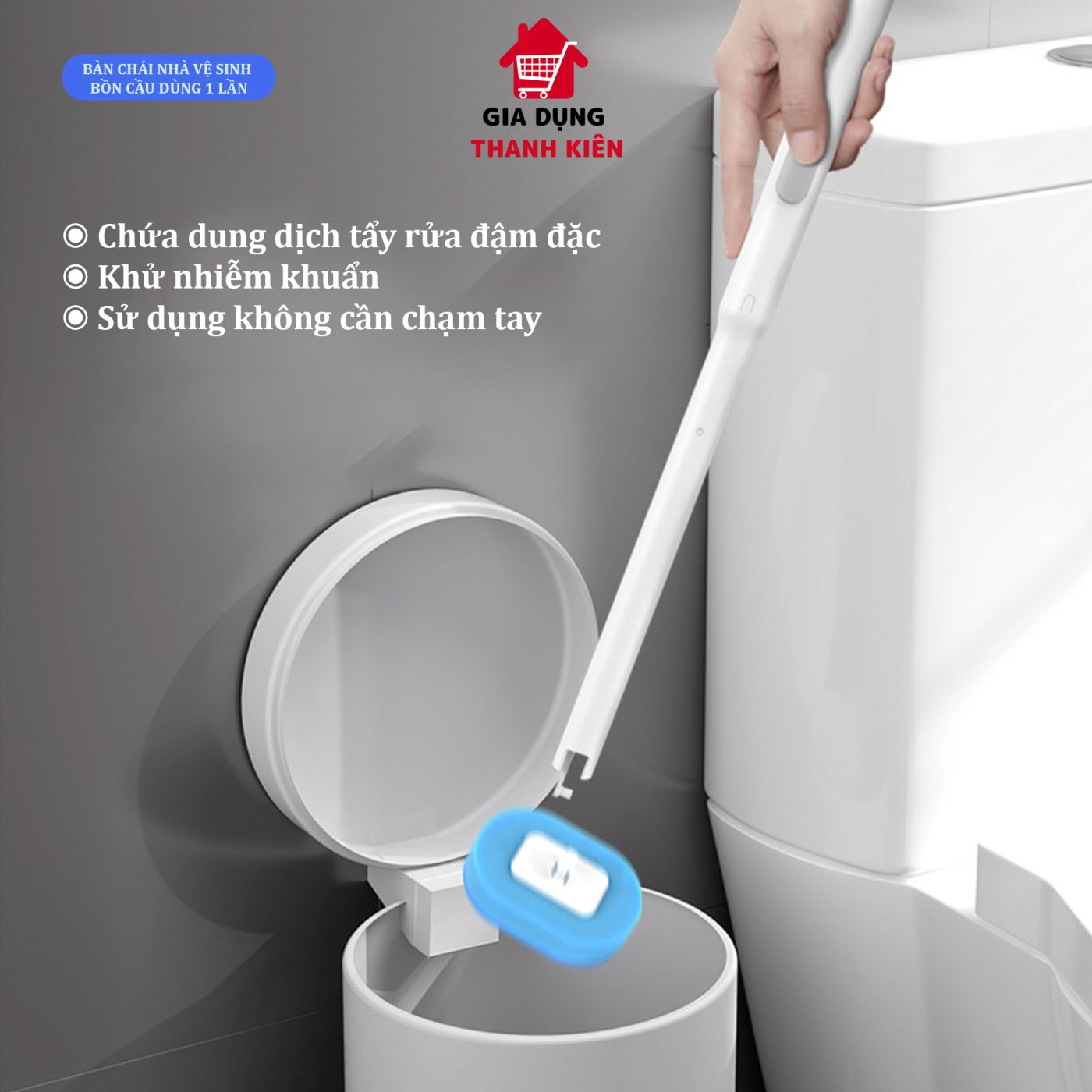 Bộ cọ nhà vệ sinh, chà toilet, khử trùng nhà tắm, bếp, gương kính dùng 1 lần có giá gắn tường