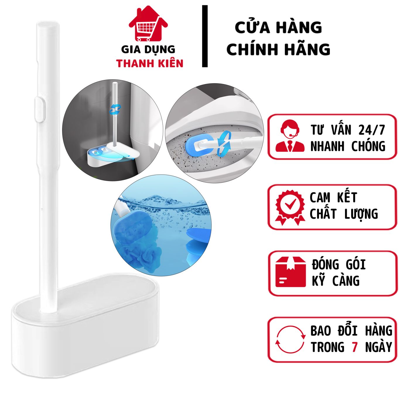 Bộ cọ nhà vệ sinh, chà toilet, khử trùng nhà tắm, bếp, gương kính dùng 1 lần có giá gắn tường