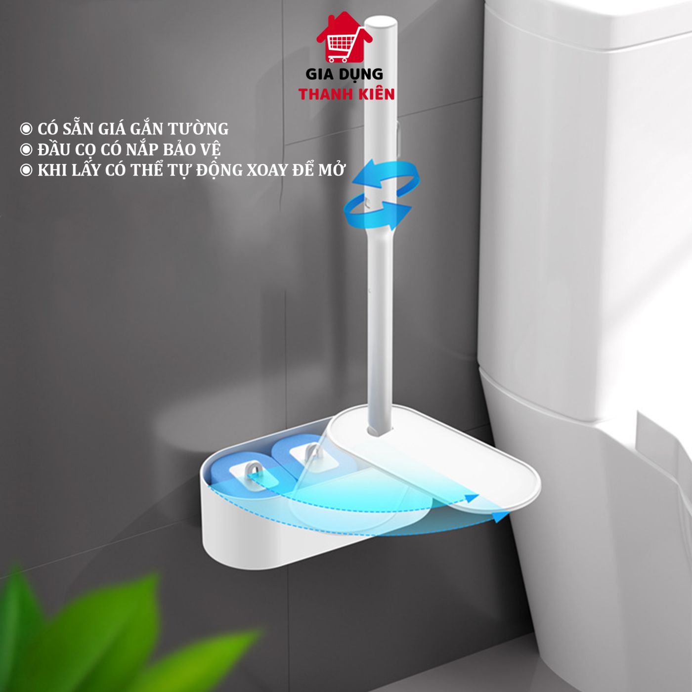 Bộ cọ nhà vệ sinh, chà toilet, khử trùng nhà tắm, bếp, gương kính dùng 1 lần có giá gắn tường