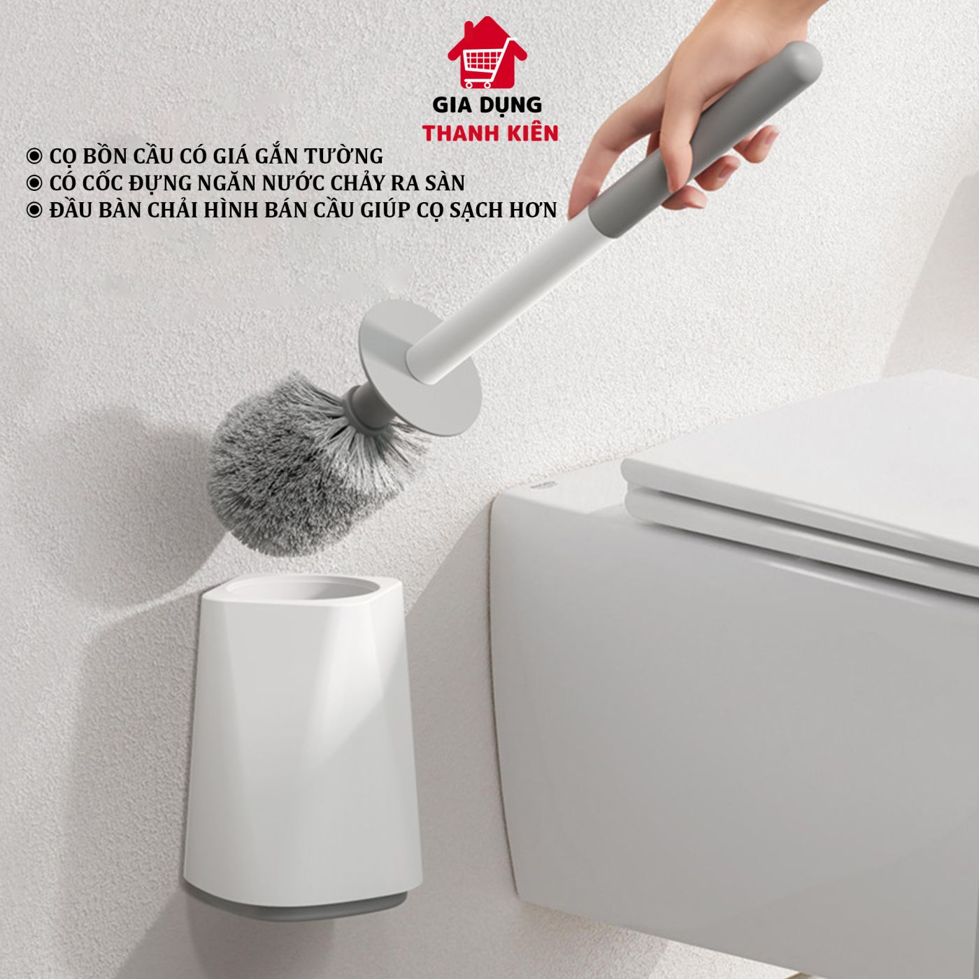 Cọ bồn cầu, chà toilet nhà vệ sinh lông mềm thế hệ mới có gắn treo tường Thanh Kiên TK011