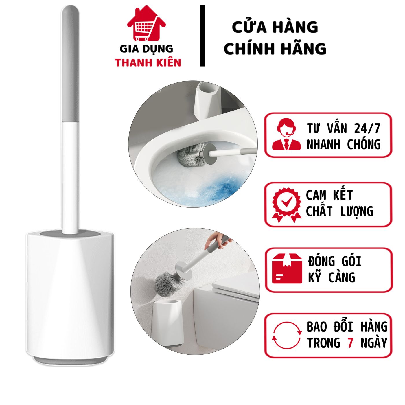 Cọ bồn cầu, chà toilet nhà vệ sinh lông mềm thế hệ mới có gắn treo tường Thanh Kiên TK011