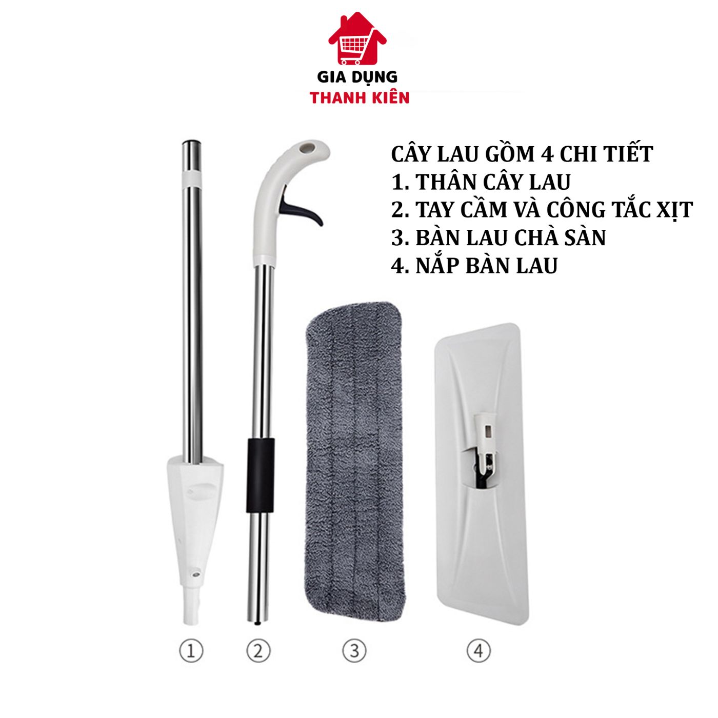 Cây lau nhà phun sương, chổi lau sàn thế hệ mới tự vắt xoay 360 độ lau sạch khô nhanh Thanh Kiên