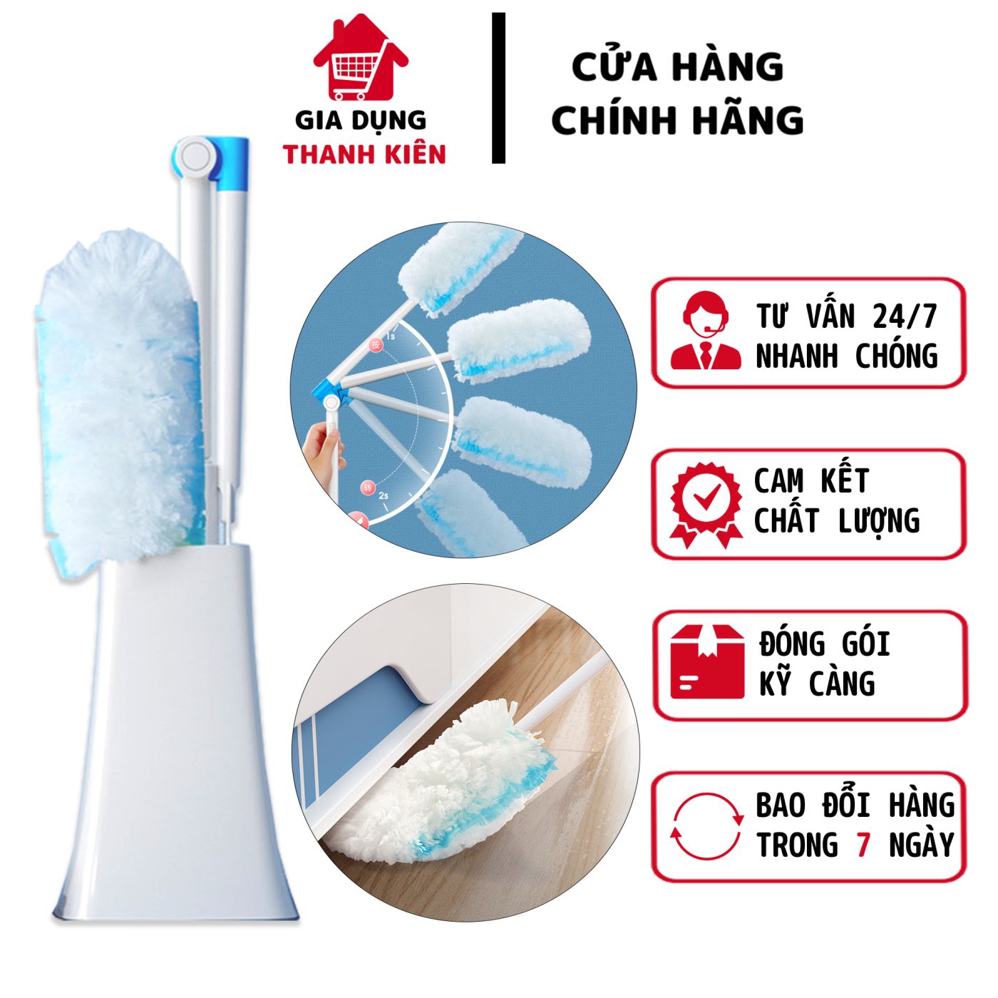 Chổi lông quét bụi tĩnh điện, cây lau bụi thông minh lau 360 độ mọi ngóc ngách thế hệ mới Thanh Kiên