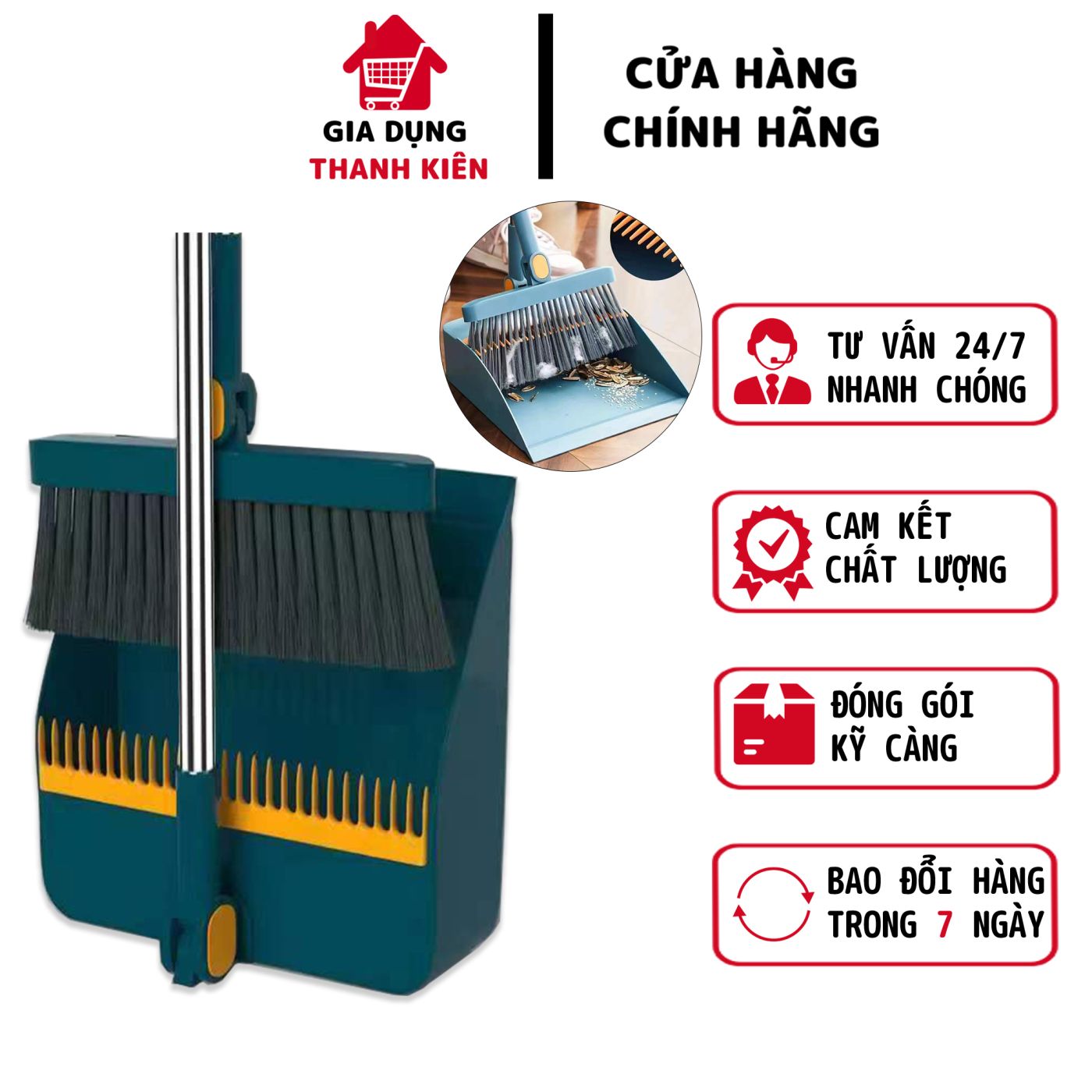 Chổi quét nhà thông minh kèm hót rác xoay 180 độ thế hệ mới quét sạch mọi loại bụi Thanh Kiên TK024