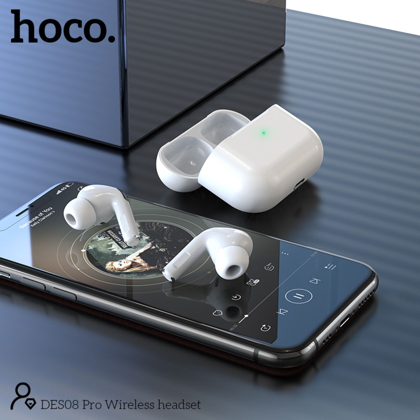 Tai nghe bluetooth V5.0 không dây Hoco DES08 Pro, hỗ trợ định vị, âm thanh Micro đàm thoại, chạm cảm