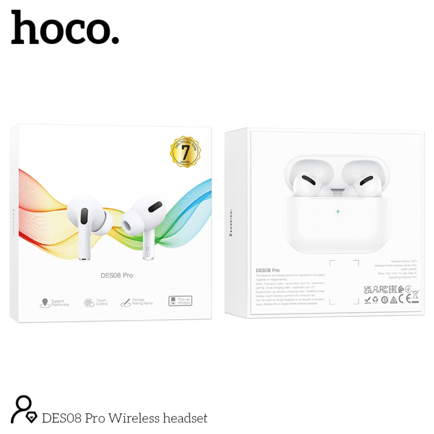 Tai nghe bluetooth V5.0 không dây Hoco DES08 Pro, hỗ trợ định vị, âm thanh Micro đàm thoại, chạm cảm