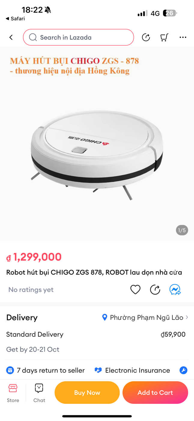 Robot hút bụi CHIGO ZGS 878, ROBOT lau dọn nhà cửa