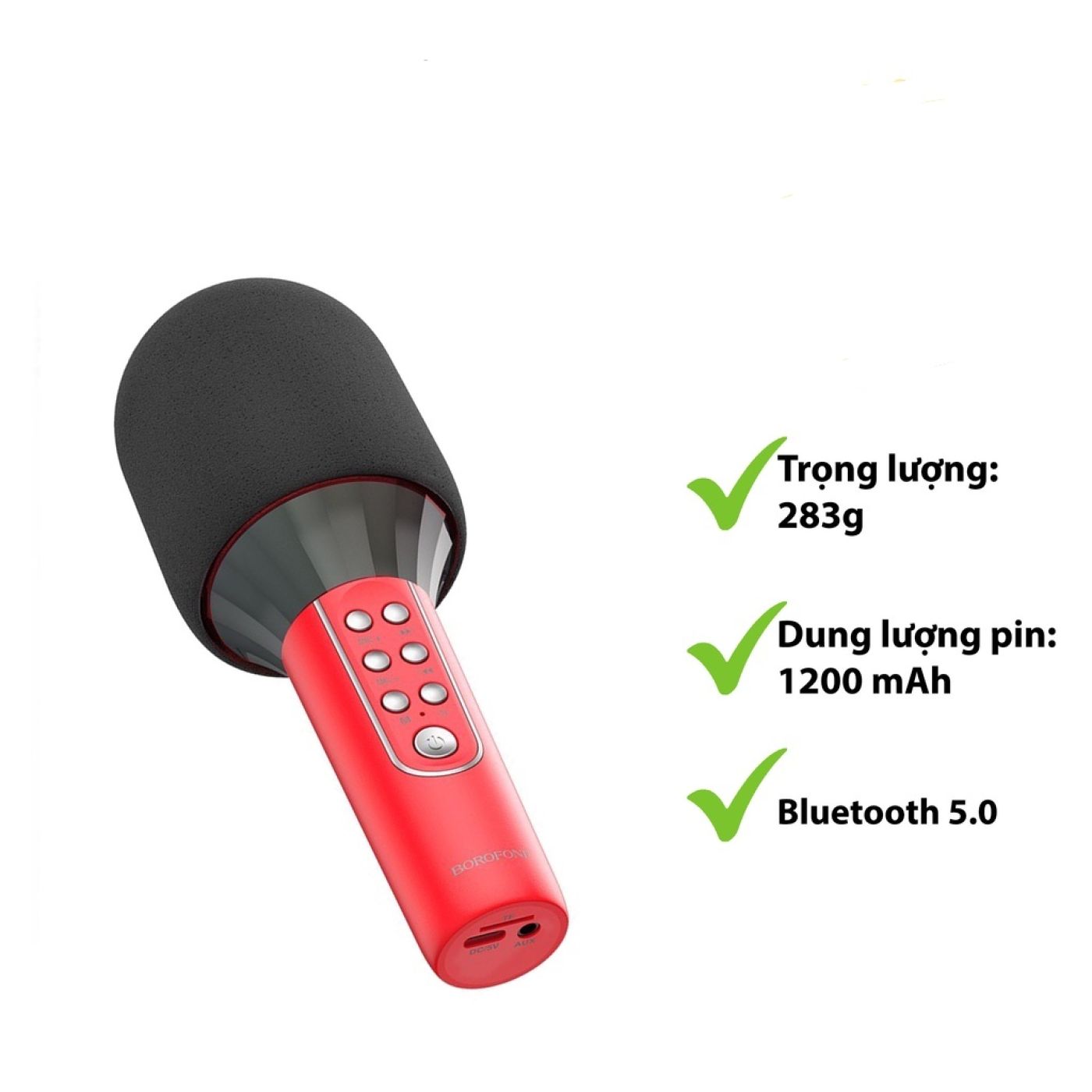 Mic Hát Karaoke Bluetooth Không Dây Borofone BFK2 Âm Thanh Chuẩn Loa To