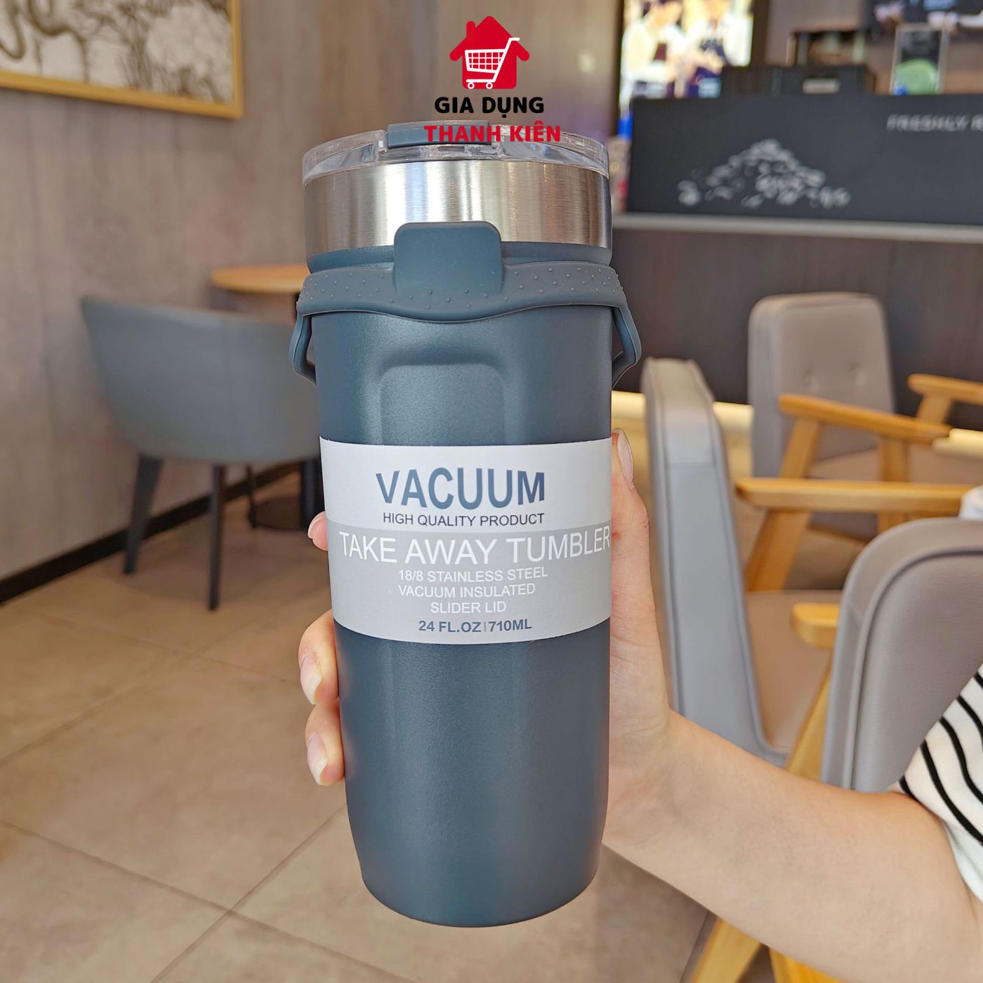 Cốc giữ nhiệt, Ly giữ nhiệt Vacuum Inox 304 đúc liền khối có nắp đậy sang trọng có đủ 4 màu -710ml