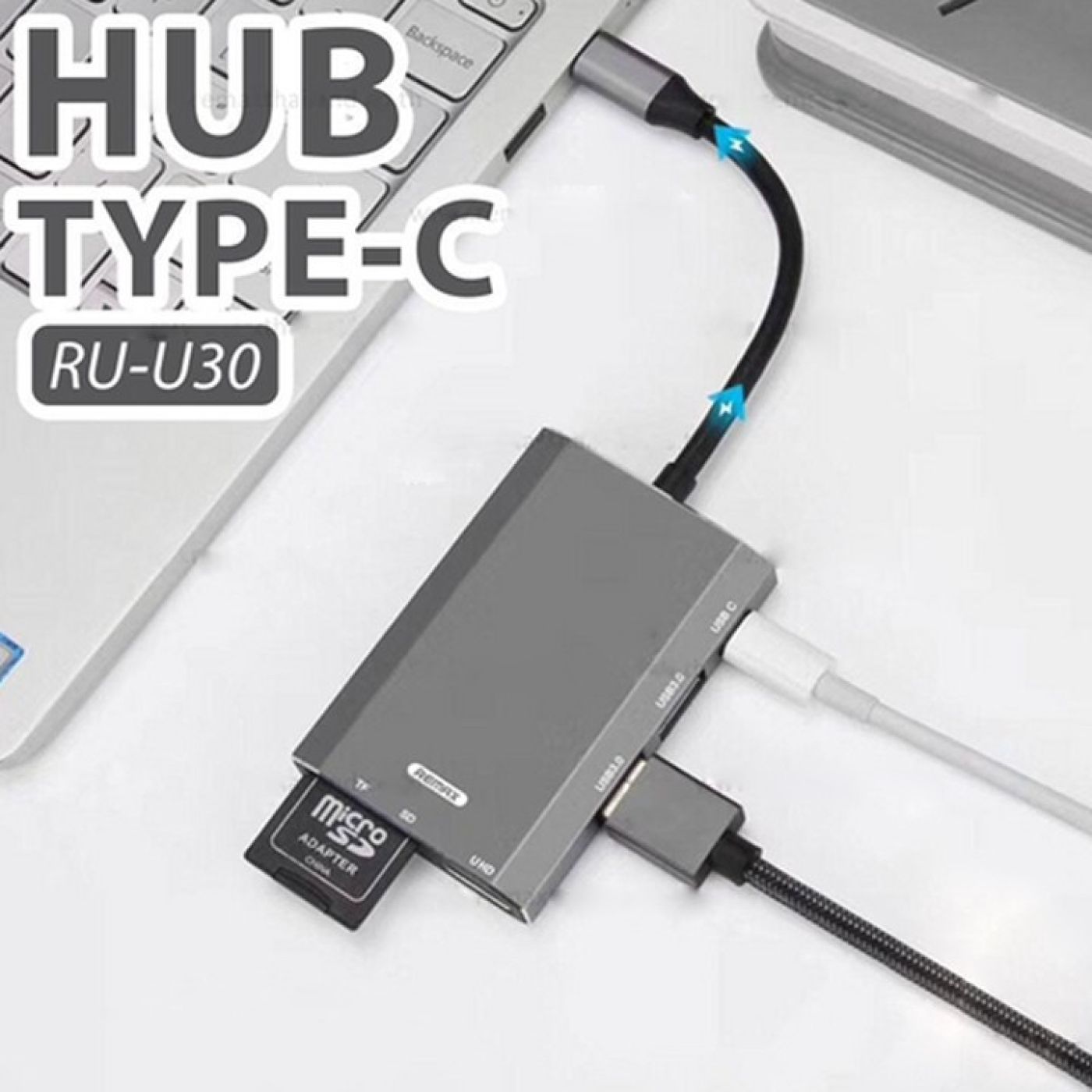 Hub chuyển đổi cao cấp 6 in 1 cổng Type C ra USB 3.0 + HDMI + Đầu đọc thẻ nhớ Remax RU-U30