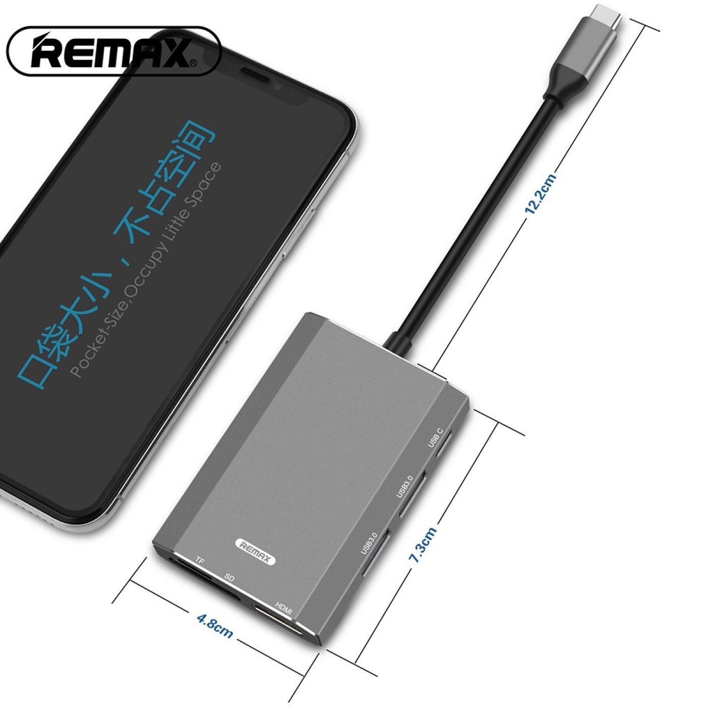 Hub chuyển đổi cao cấp 6 in 1 cổng Type C ra USB 3.0 + HDMI + Đầu đọc thẻ nhớ Remax RU-U30