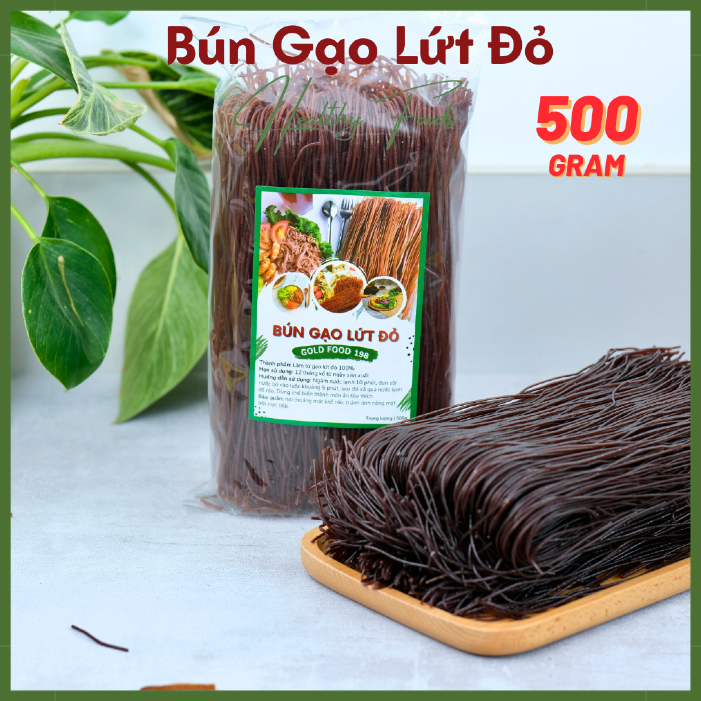 Bún gạo lứt đỏ hỗ trợ giảm cân ăn kiêng túi 500gr