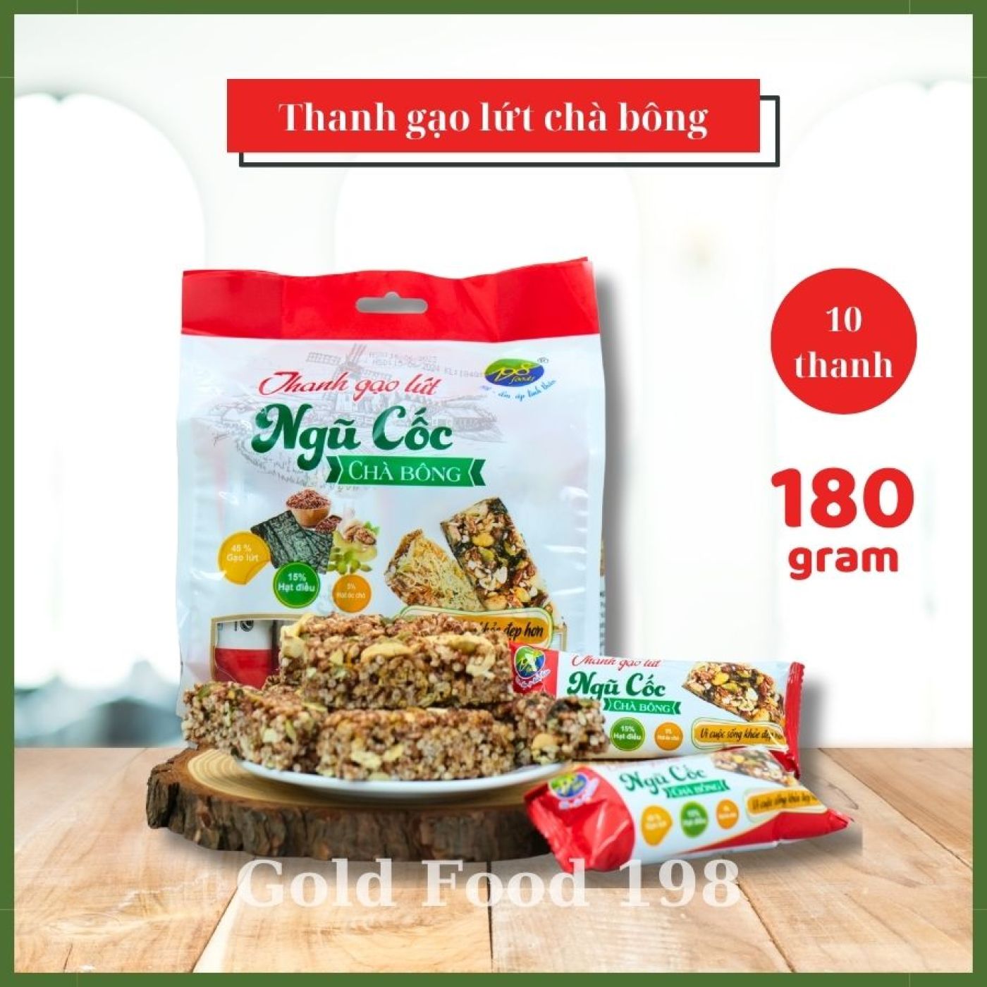 Thanh gạo lứt ngũ cốc chà bông ( Bịch 10 thanh 180g )