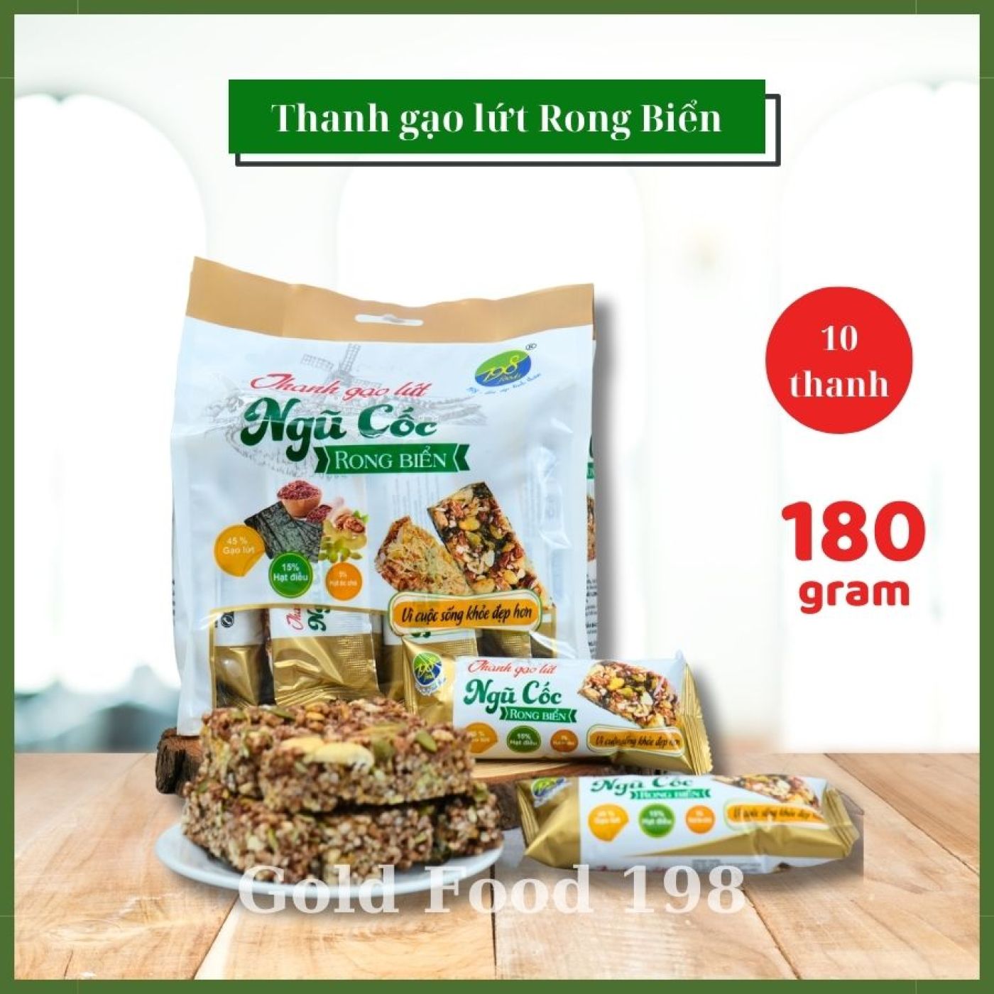 Thanh Gạo Lứt Ngũ Cốc Rong Biển ( Bịch 10 thanh 180G )