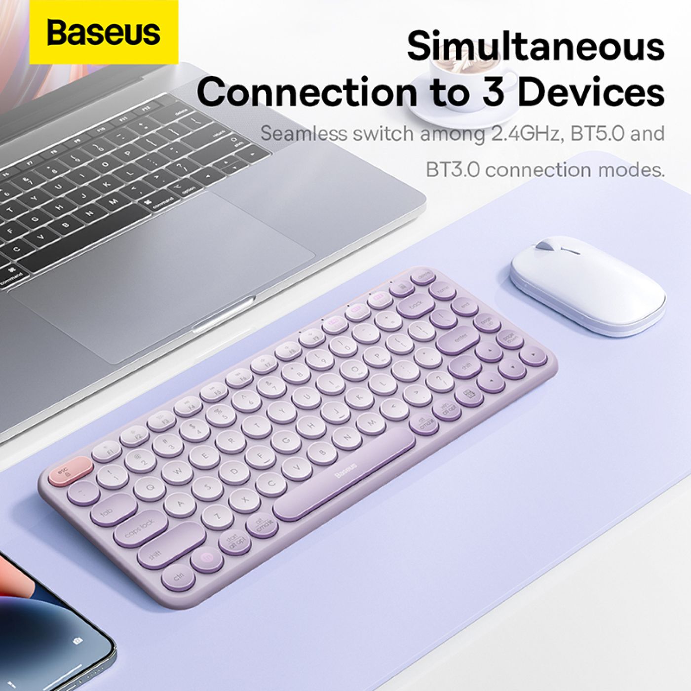 Bàn Phím Không Dây Baseus Creator Wireless Tri-Mode Keyboard cho Laptop/ Macbook/ iPad ( 2.4Ghz/ Blu