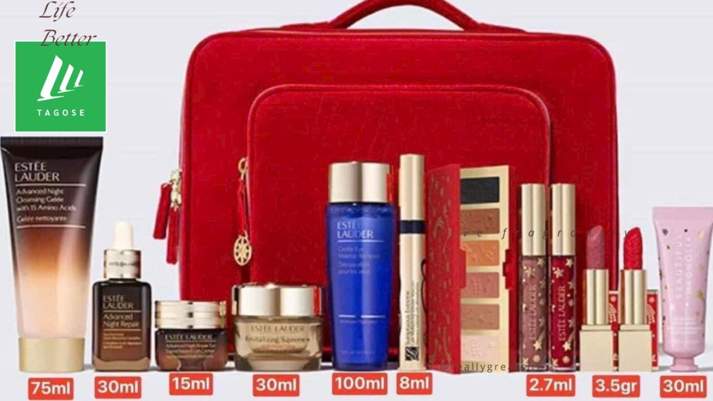 Set Dưỡng da 13 món Estee Lauder Blockbuster Celestial GLOW Warm Makeup 2023 Cộng Vali Đỏ Siêu Hot