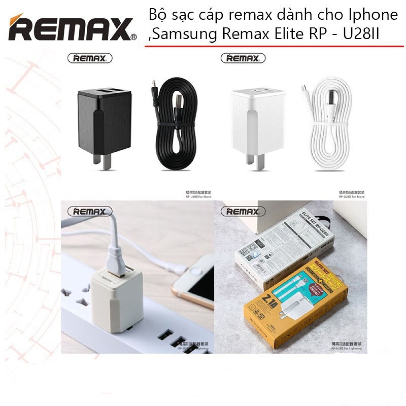 Bộ cốc sạc và cáp sạc chân i phôn, chống cháy nổ Remax Elite Set RP-U28II