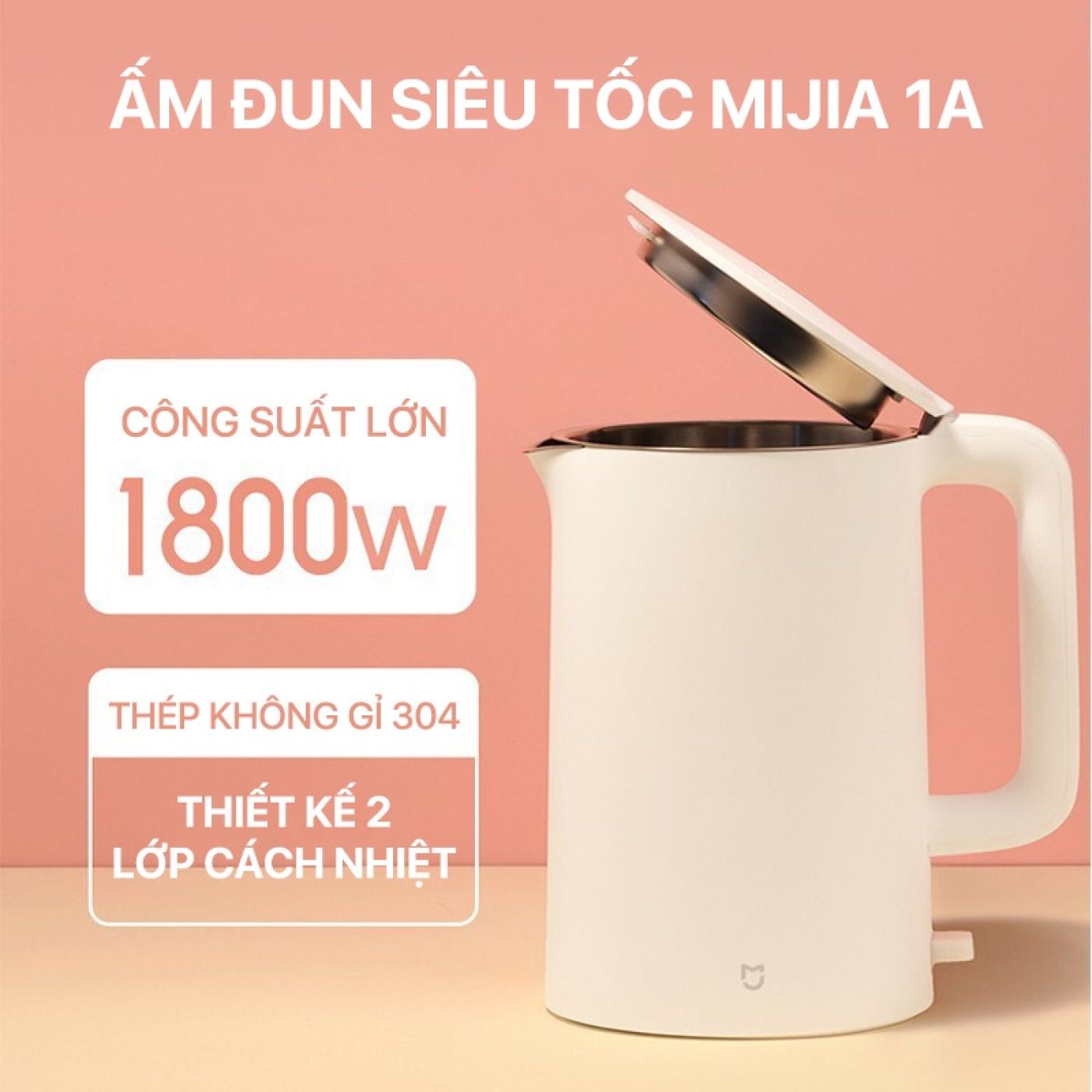 Ấm đun nước, bình đun nước siêu tốc Xiaomi Mijia 1A MJDSH02YM- 1,5L - 1800W - Hàng Chính Hãng