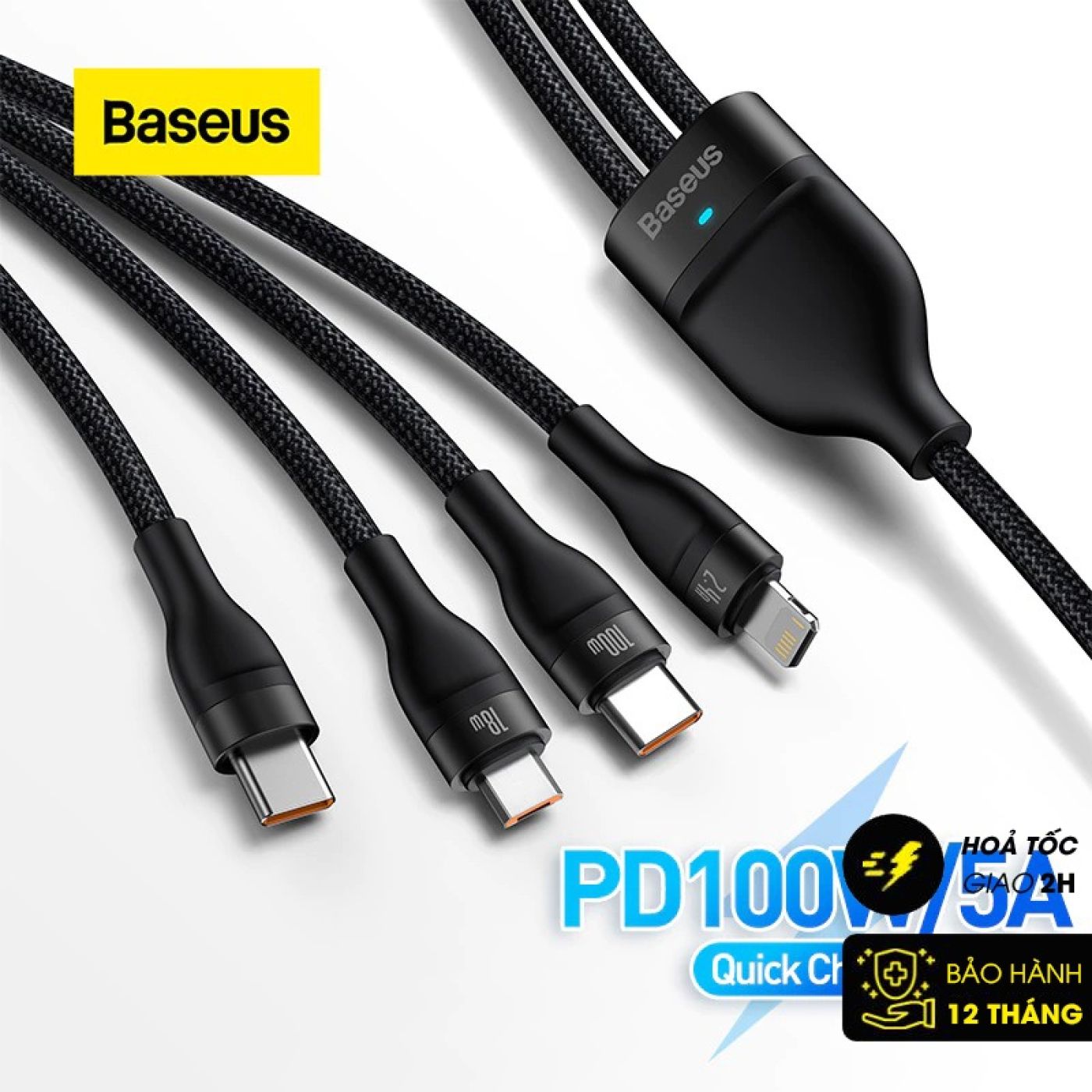 Cáp sạc nhanh đa năng 3 in 1 Baseus Flash Series Ⅱ One-for-three Fast Charging Cable Type-C to M+L+C