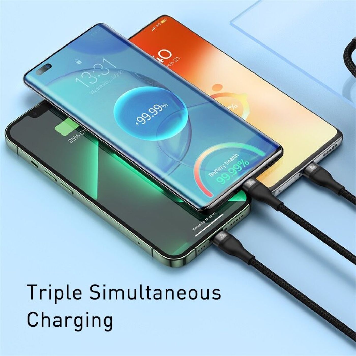 Cáp sạc nhanh đa năng 3 in 1 Baseus Flash Series Ⅱ One-for-three Fast Charging Cable Type-C to M+L+C