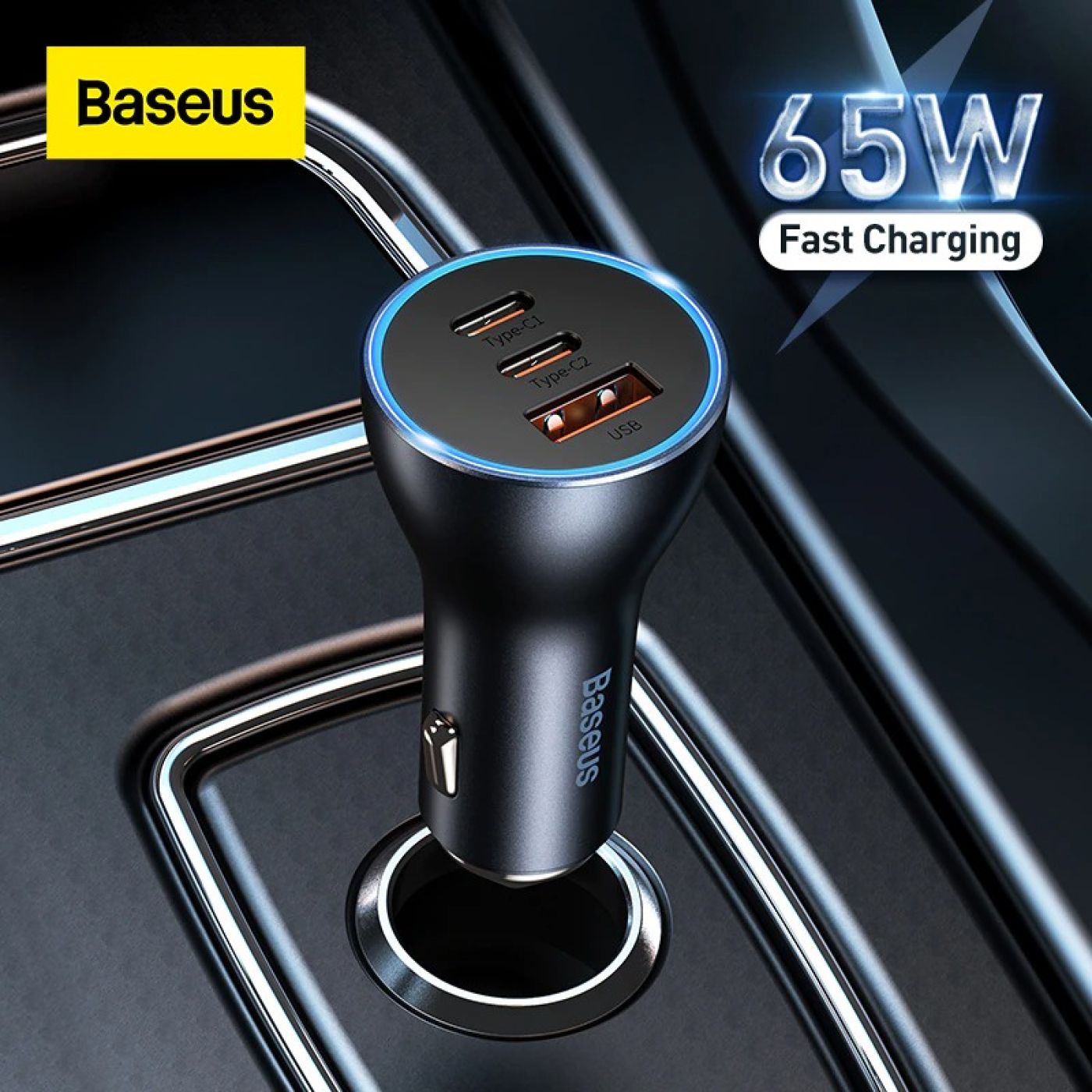 Tẩu Sạc Nhanh Đa Năng Trên Ô Tô 65W Baseus Golden Contactor Pro Triple Fast Charger Car Charger QC 3