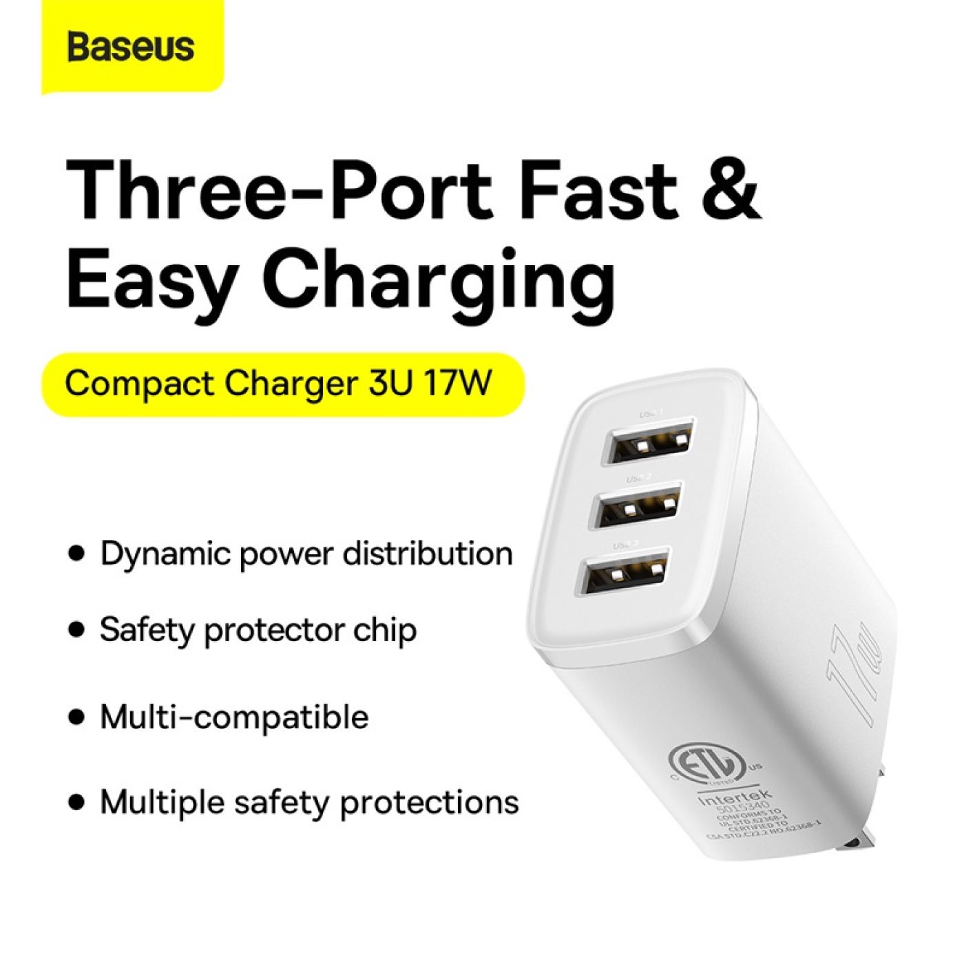 Bộ Sạc Đa Năng Baseus Compact Charger 3 Cổng Sạc 17W