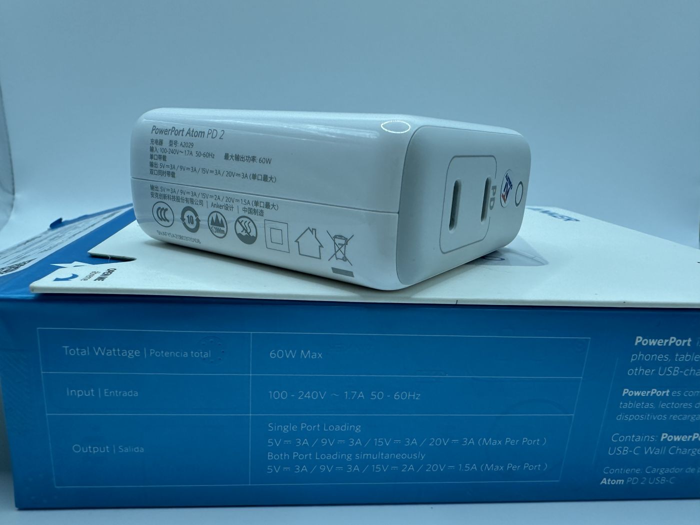 ￼(NEW CỐC 60W PD) Sạc Anker PowerPort Atom PD 2 [GaN Tech] 60W (2 PD) - A2029