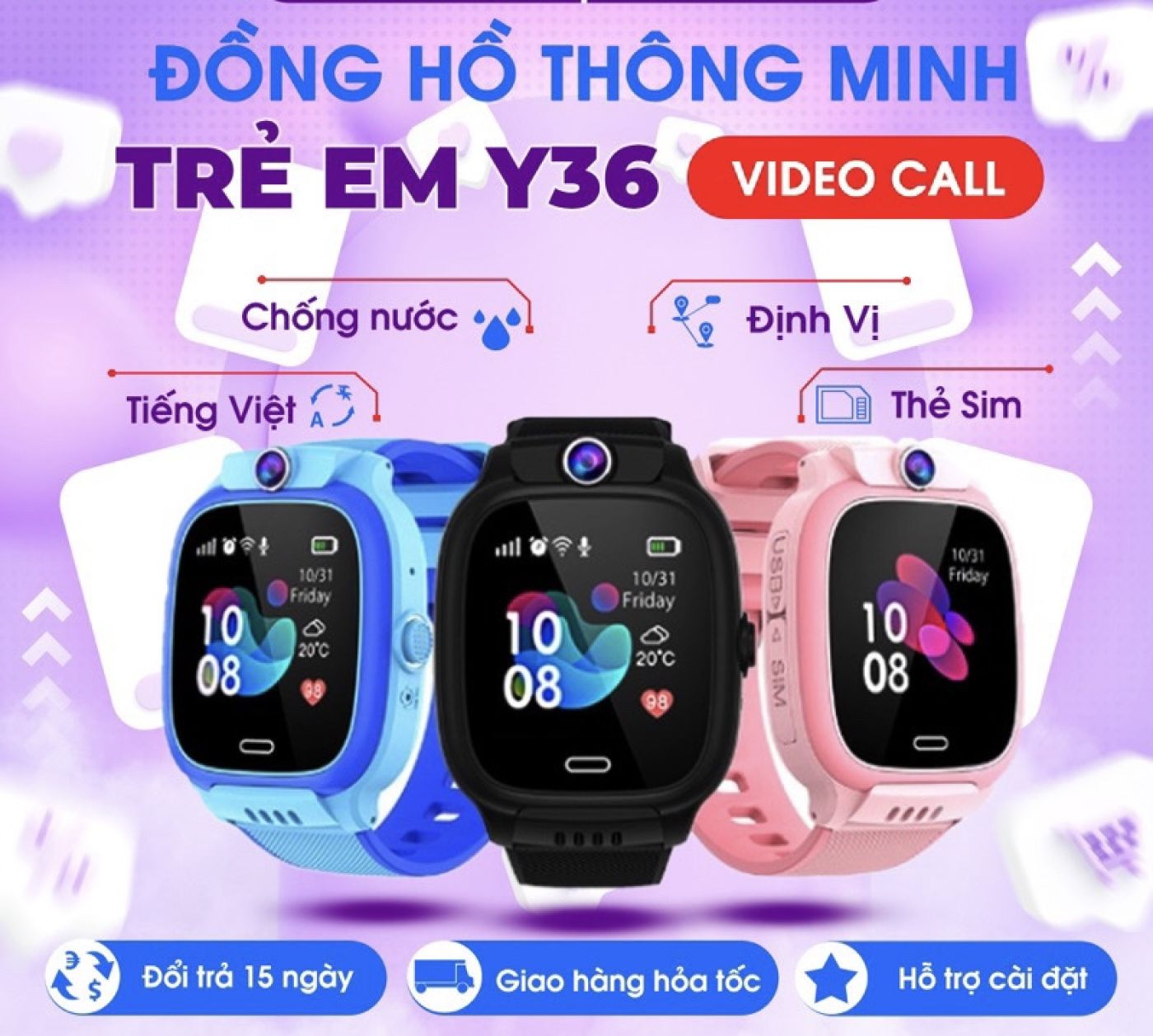 Đồng Hồ Thông Minh Trẻ Em (GỌI VIDEO) Định Vị Cao Cấp Y36 (bản 2023), Nghe Gọi Video 4G