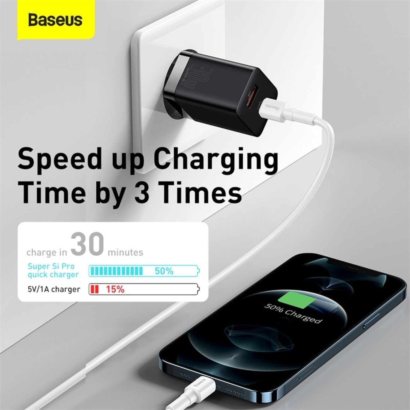 Sạc nhanh nhỏ gọn Baseus Super Si Pro Quick Charger C+U 30W