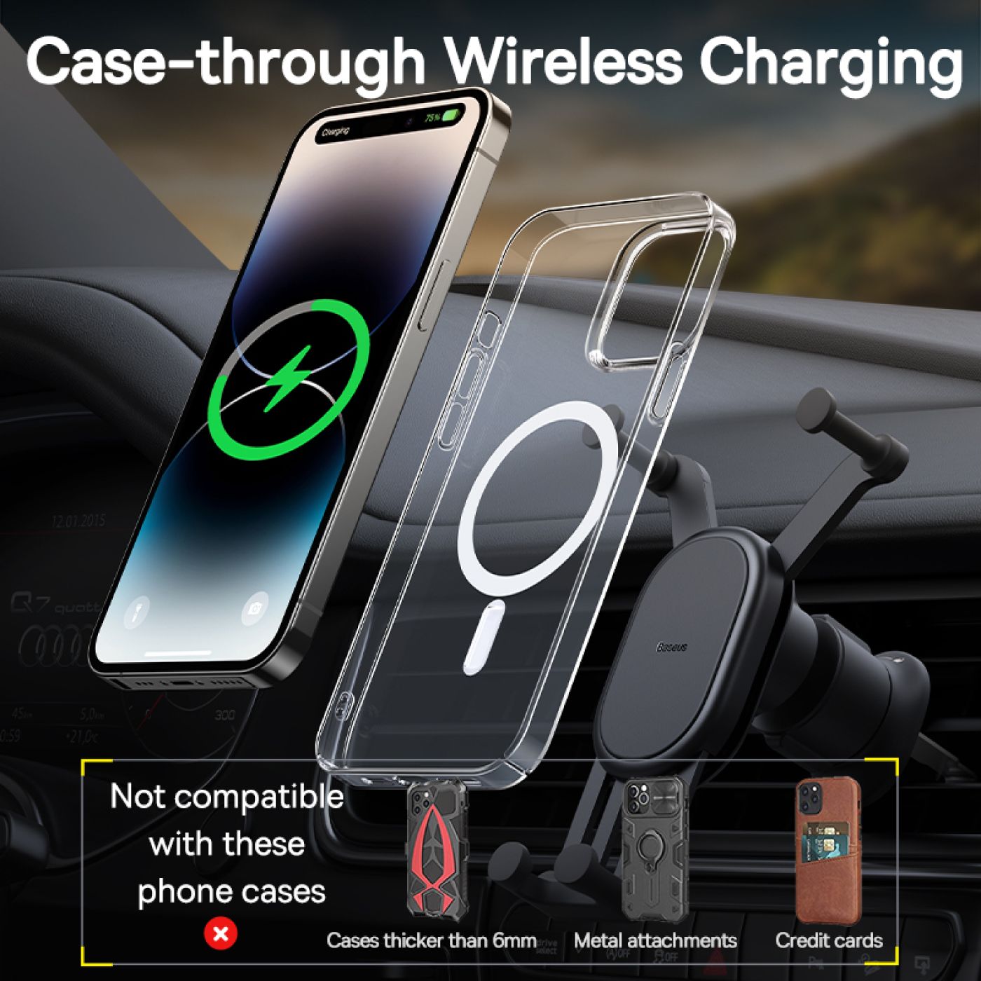 Giá Đỡ Điện Thoại Trên Ô Tô Baseus Stable Gravitational Wireless Charging Car Mount Pro 15W