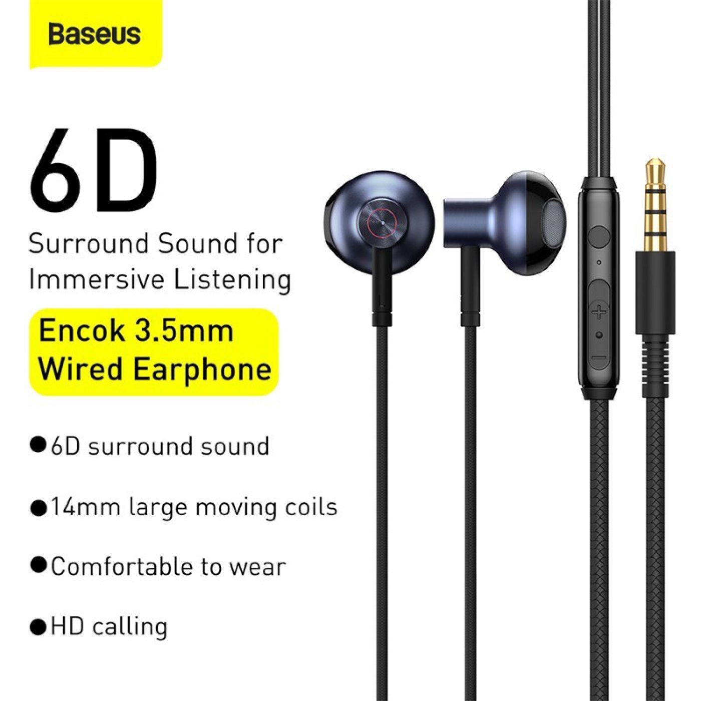 Tai nghe AUX 3.5mm Baseus Encok H19 Wired Earphone (6D surround, Deep Bass, with ECM Microphone for