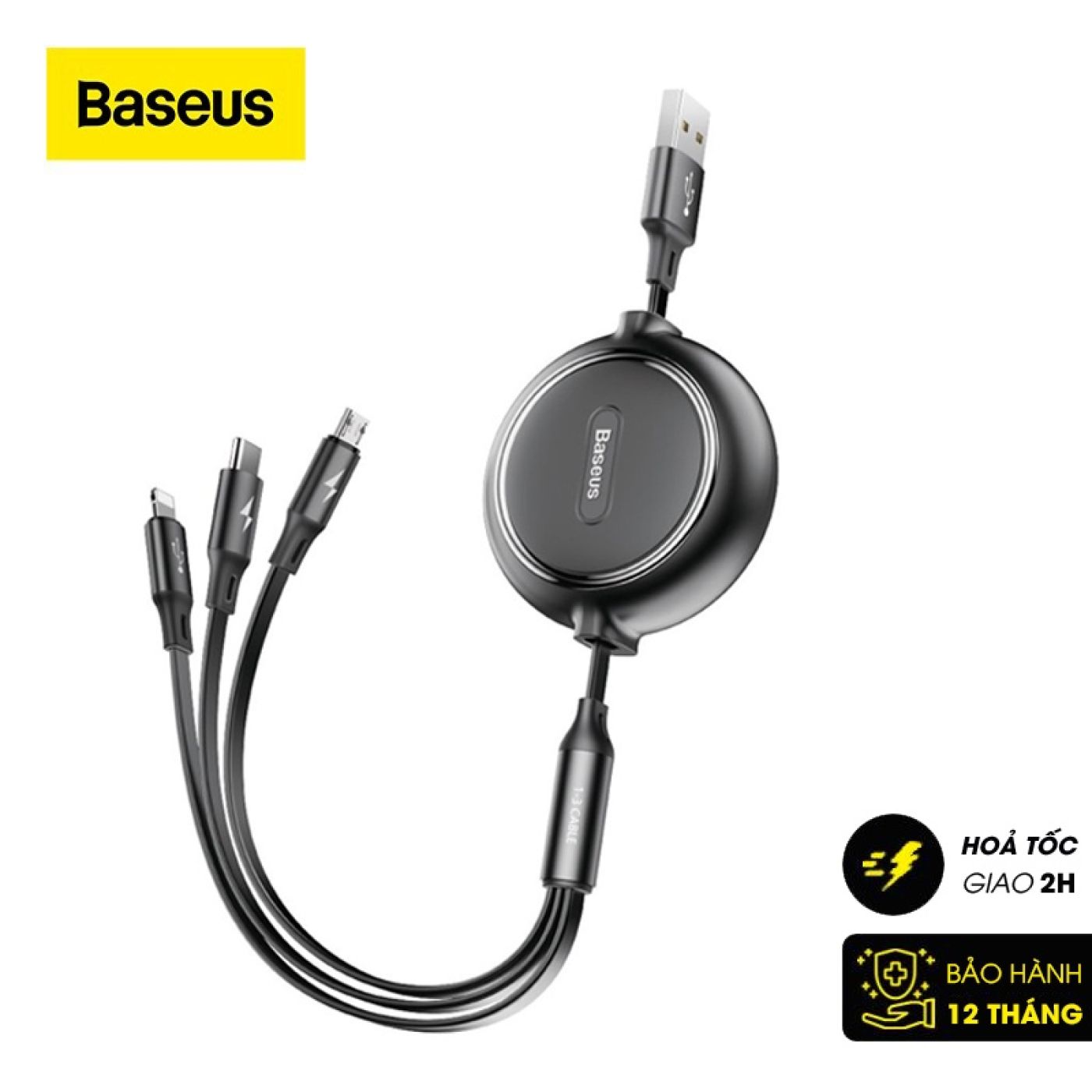 Cáp sạc dây rút 3 đầu Baseus Golden Loop 3 in 1 Elastic (3.5A, Type C/ I.P/ Micro USB, Adjustable, F