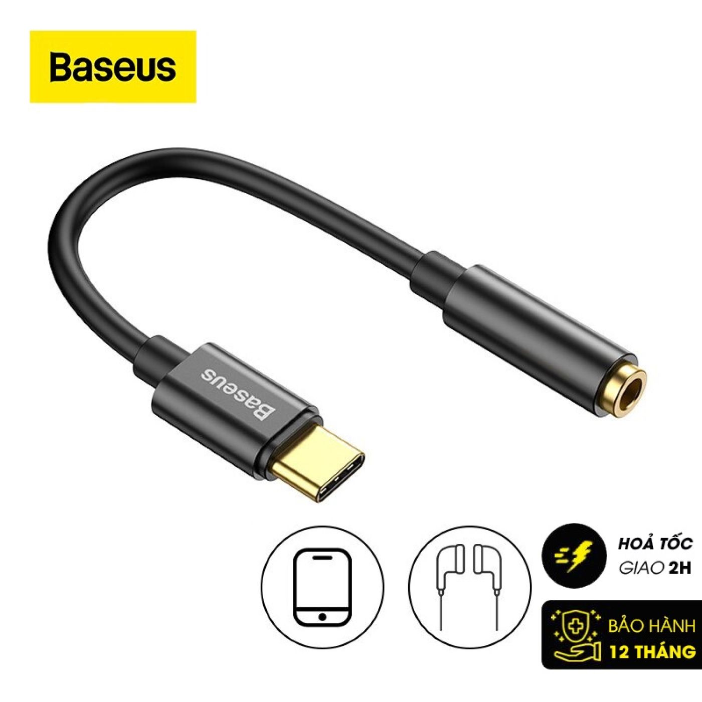 Đầu chuyển Type C sang Audio AUX 3.5mm Baseus L54 (Type-C Male to 3.5mm Female Adapter, built-in DAC