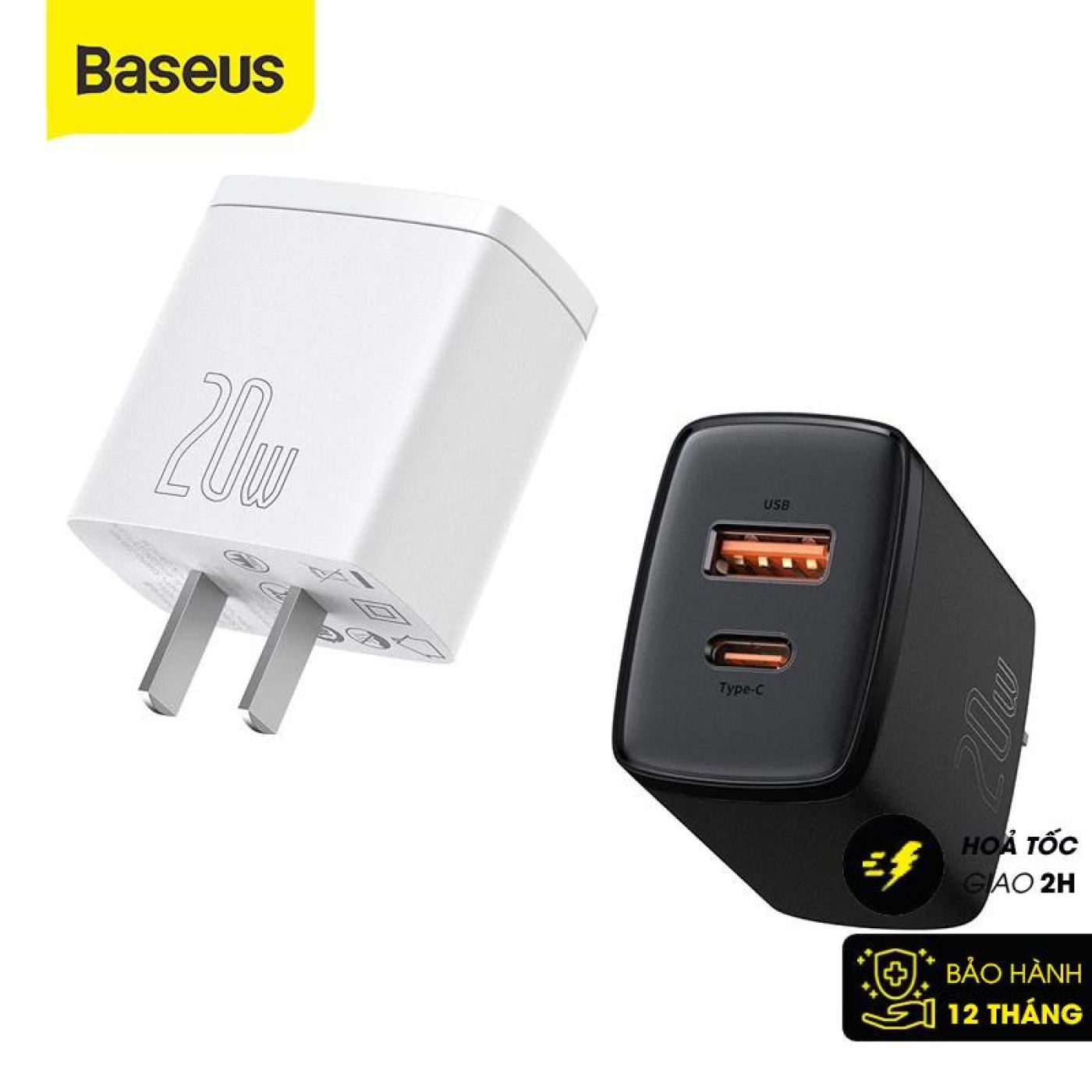 Cốc sạc nhanh siêu nhỏ gọn Baseus Compact Quick Charger 20W (USB + Type C Dual Port, 20W PD/QC 3.0 M