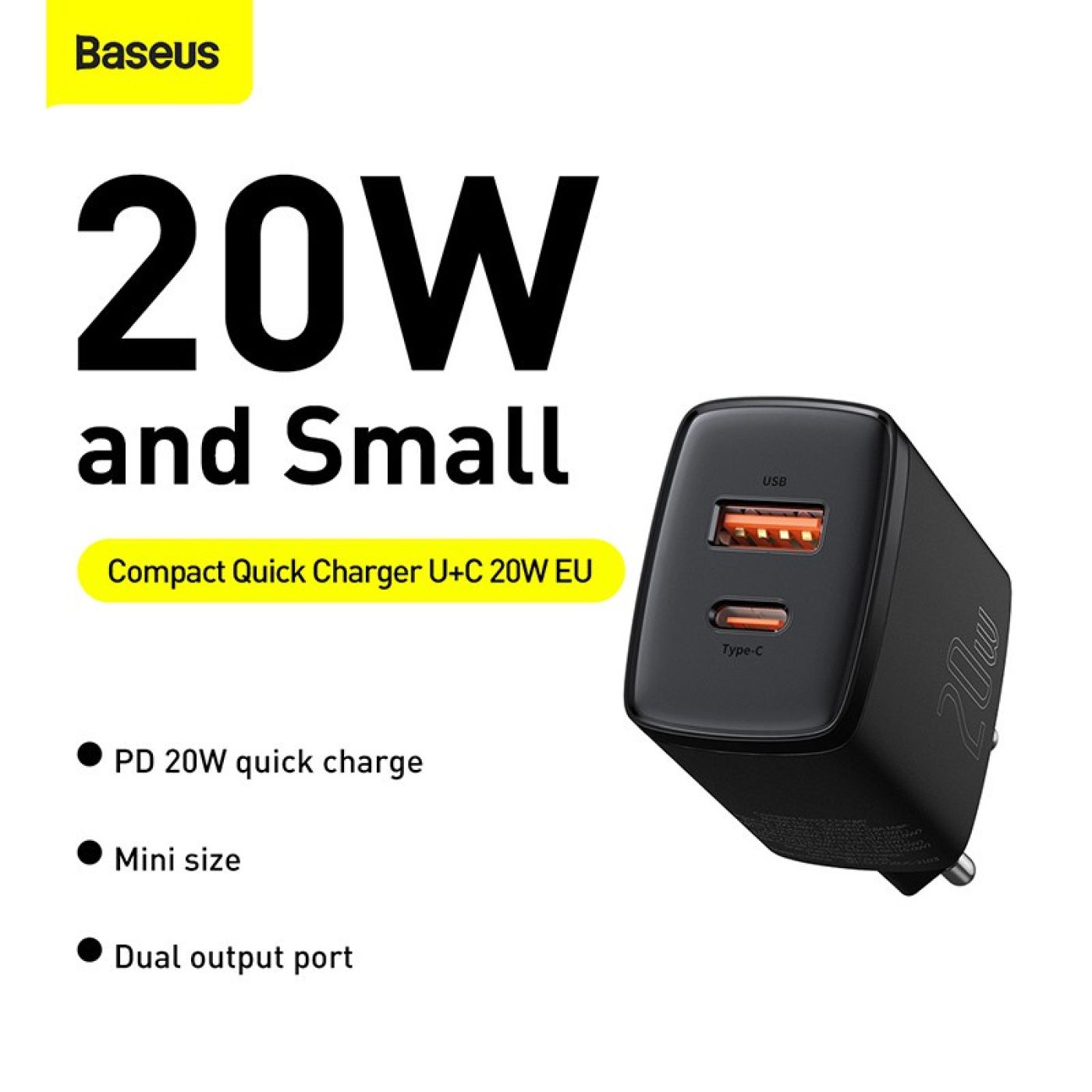 Cốc sạc nhanh siêu nhỏ gọn Baseus Compact Quick Charger 20W (USB + Type C Dual Port, 20W PD/QC 3.0 M