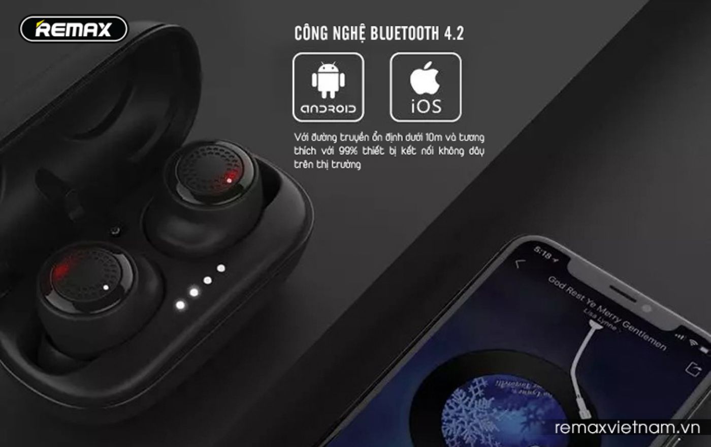 Tai nghe bluetooth cao cấp 2 tai Remax TWS 2 kết nối bluetooth 4.2