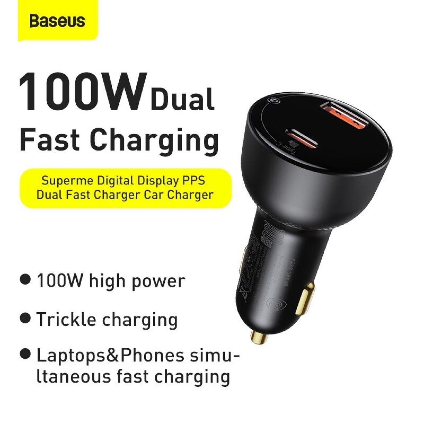 Tẩu sạc công suất cao 100W Superme Digital Display PPS Dual Quick Charger Car Charger (100W, 12V đến