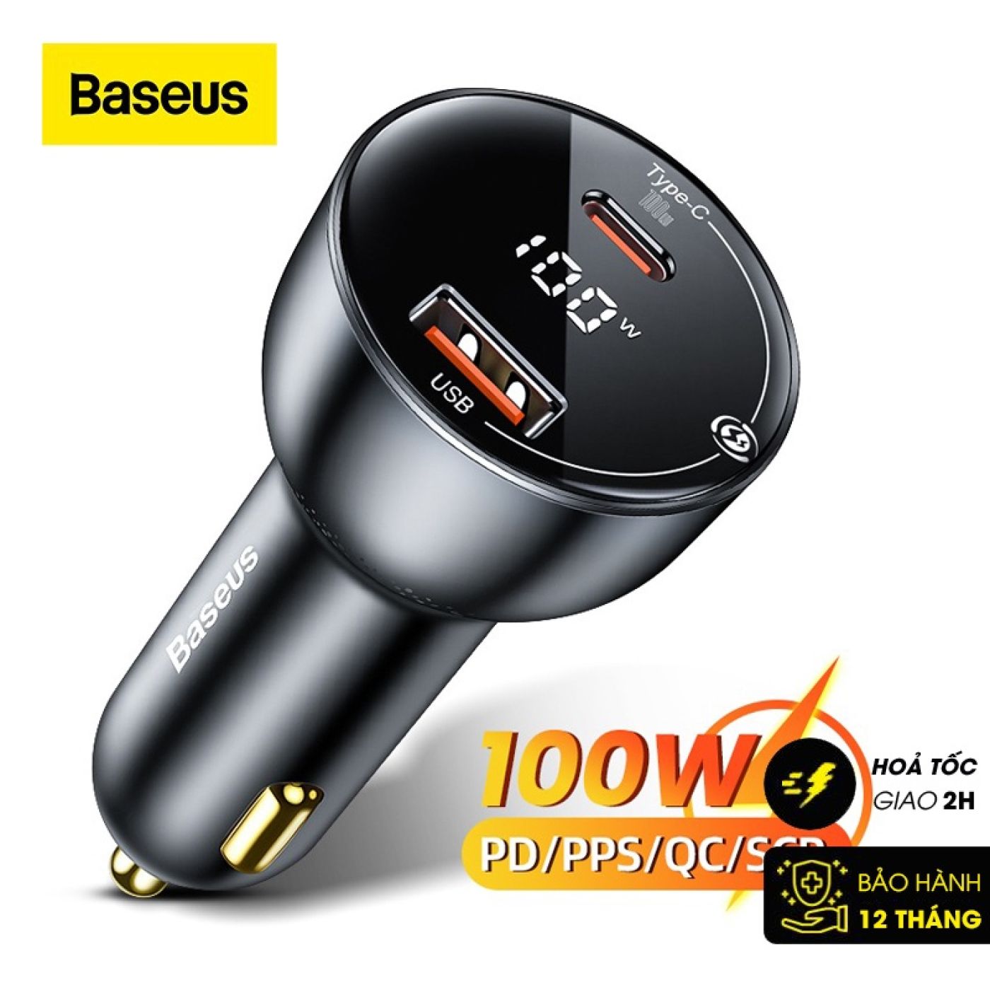 Tẩu sạc công suất cao 100W Superme Digital Display PPS Dual Quick Charger Car Charger (100W, 12V đến