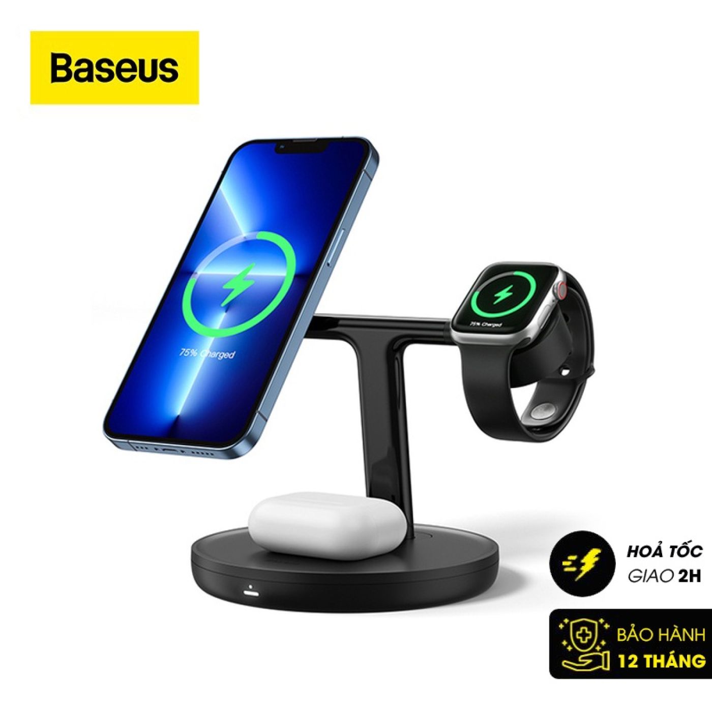 Đế sạc không dây từ tính thông minh Baseus Swan 3-in-1 Wireless Magnetic Charging Bracket 20W Univer