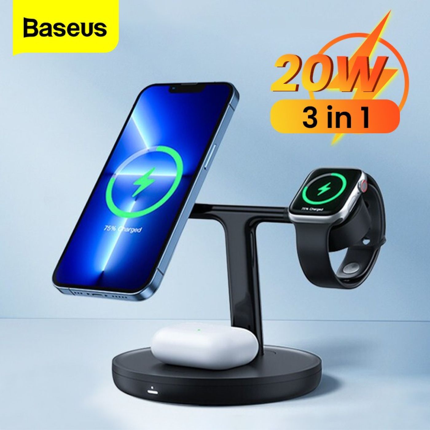 Đế sạc không dây từ tính thông minh Baseus Swan 3-in-1 Wireless Magnetic Charging Bracket 20W Univer