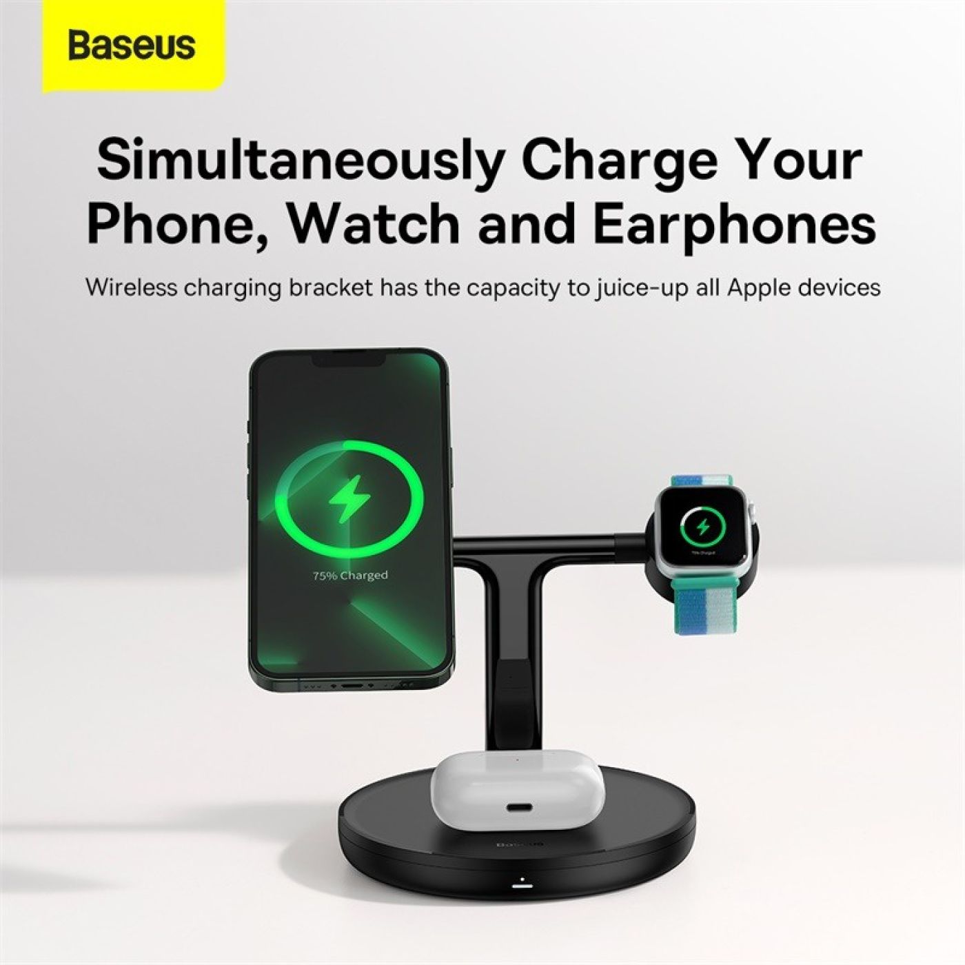 Đế sạc không dây từ tính thông minh Baseus Swan 3-in-1 Wireless Magnetic Charging Bracket 20W Univer