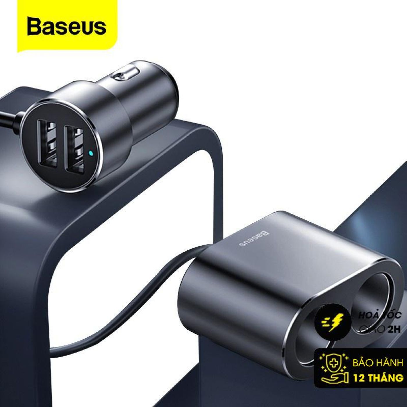 Tẩu sạc đa năng tích hợp bộ chia cổng sạc Baseus High Efficiency 1 to 2 Cigarette Lighter