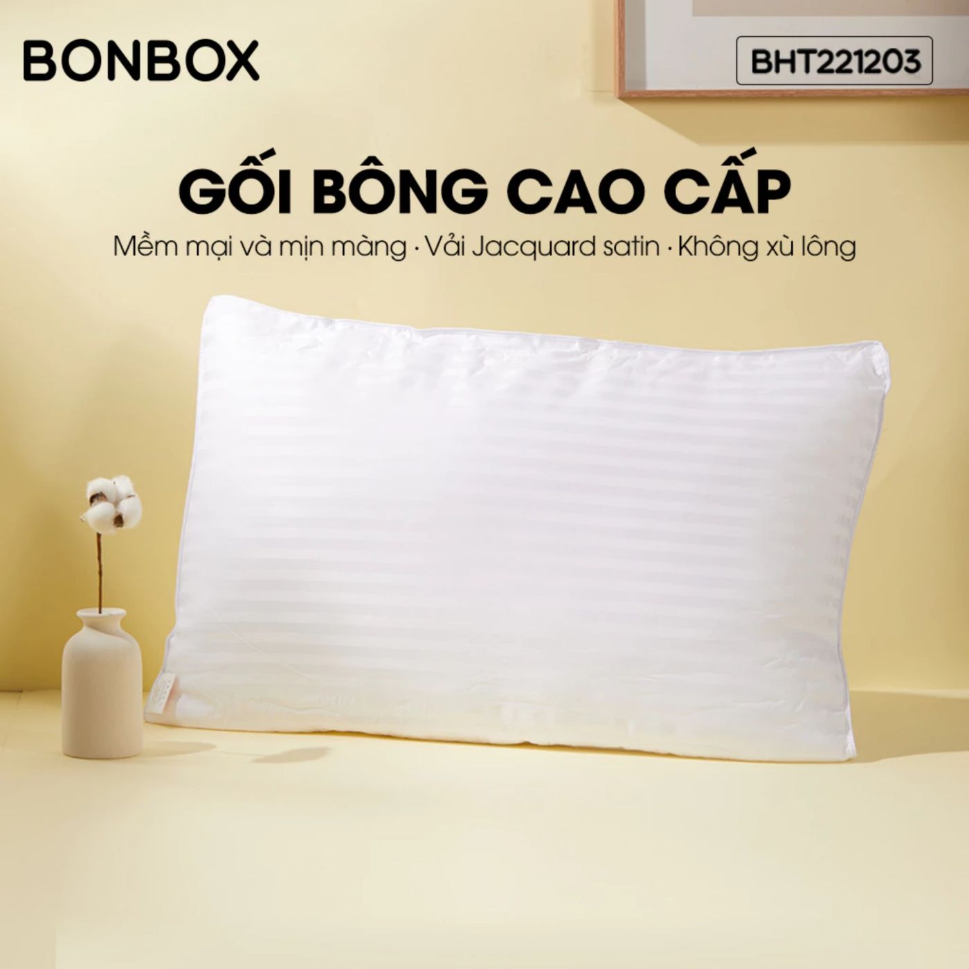 Gối Bông Cao Cấp BONBOX BHT221203 Mềm Mại Không Xù Lông Có Thể Giặt Máy