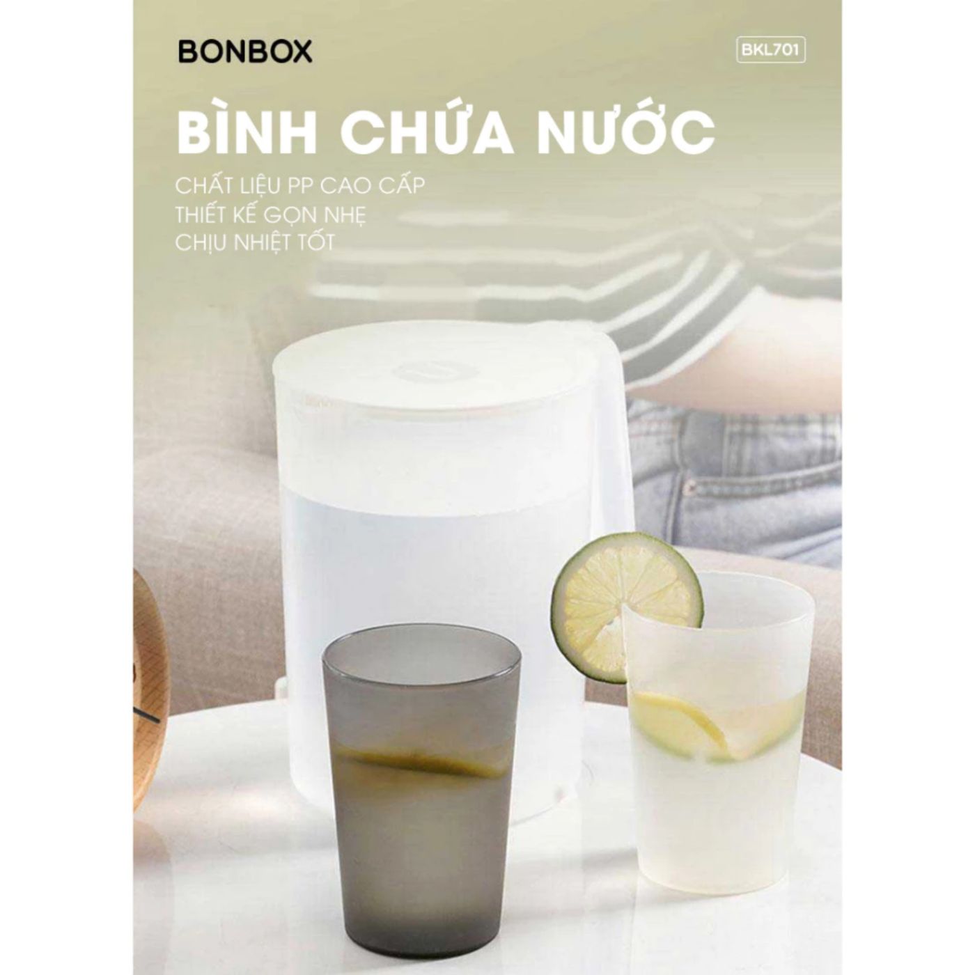 Bình Đựng Nước 2 Lít BONBOX BKL701 Bằng Nhựa Cao Cấp Chịu Nhiệt Tốt