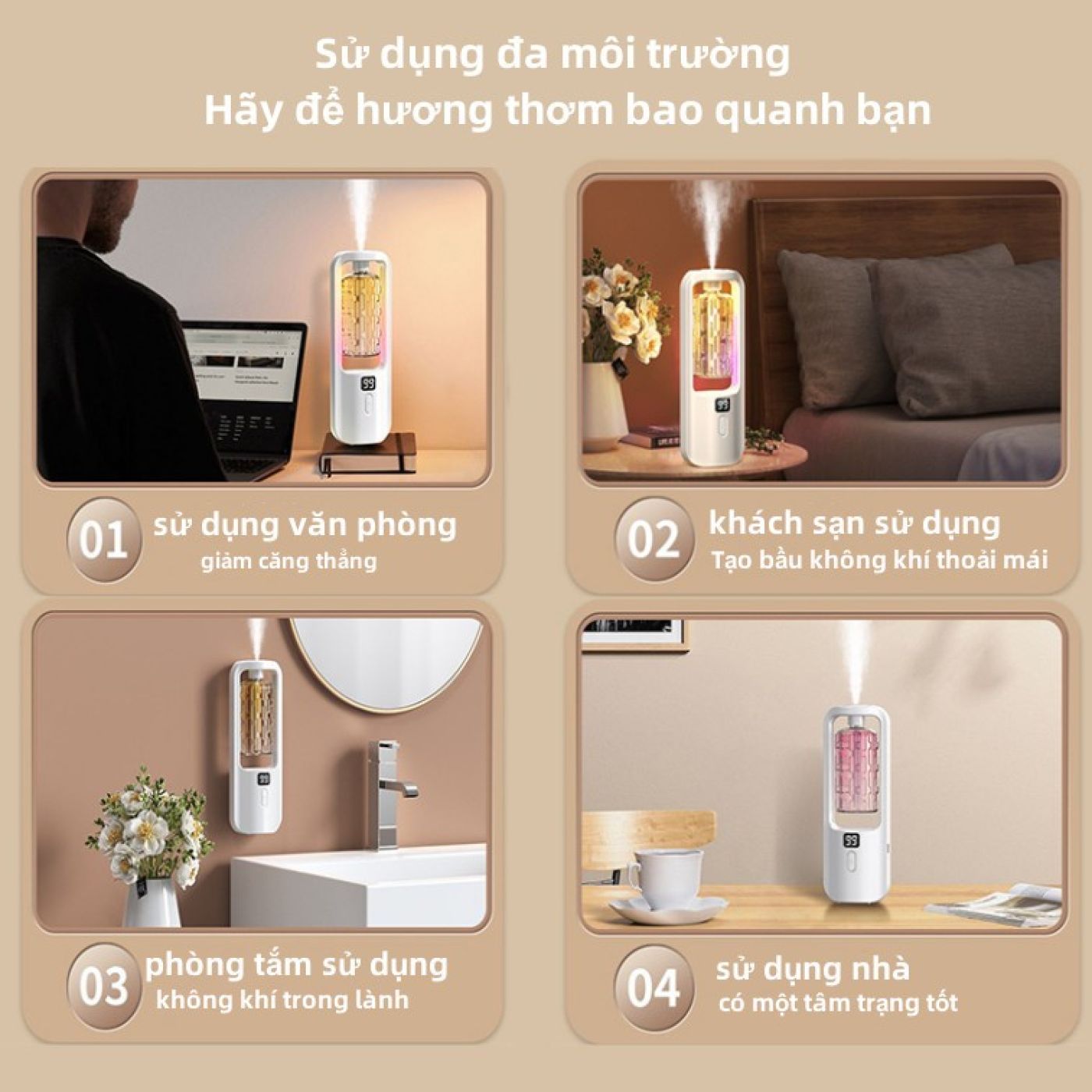 {Chỉ máy không gồm tinh dầu} Máy Xông Tinh Dầu Tự Động Phun Sương 5 Chế Độ Khuếch Tán